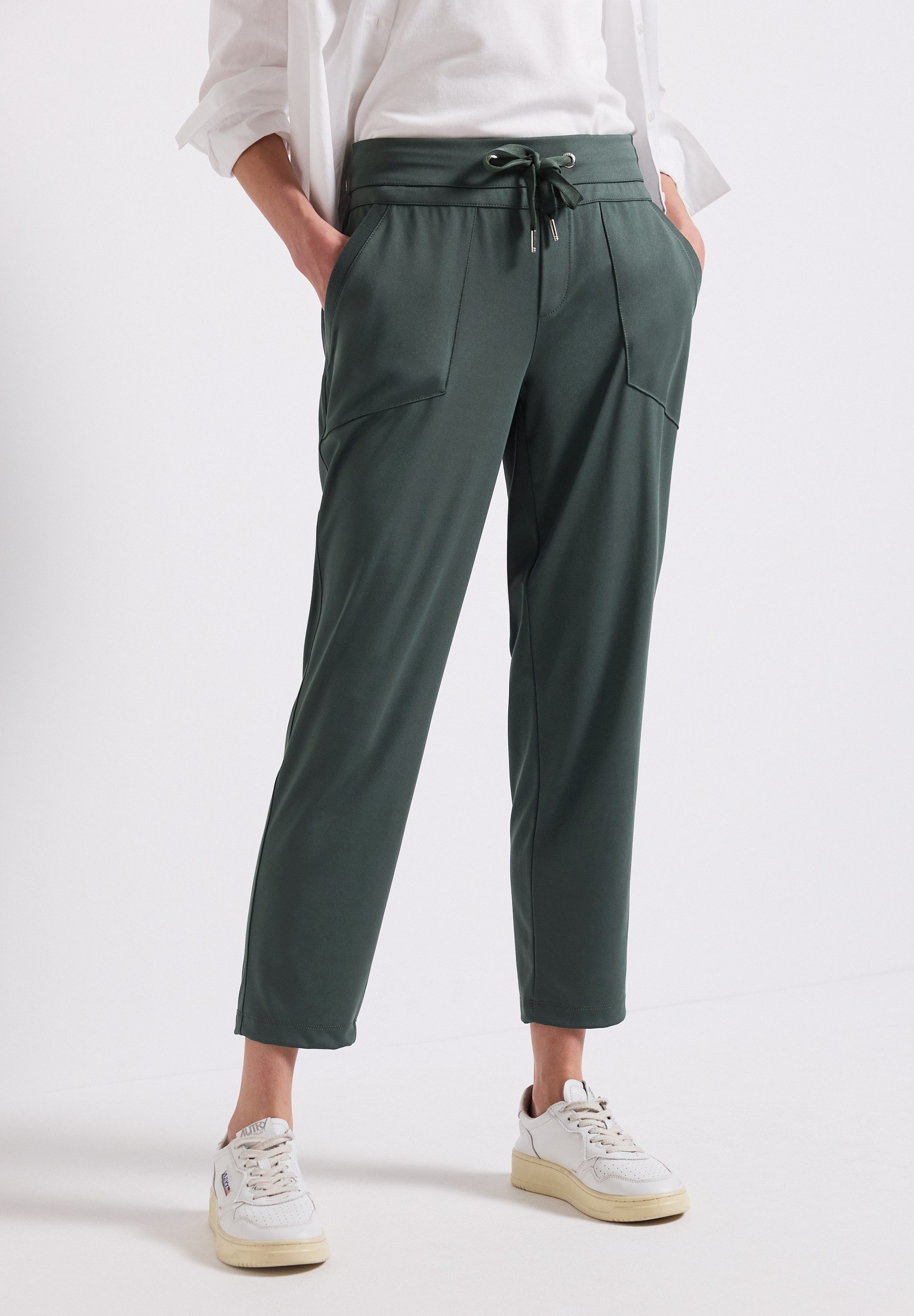 STREET ONE Stoffen broek Style Bonny met rijgkoord in de band dames harembroeken maat 34 groen