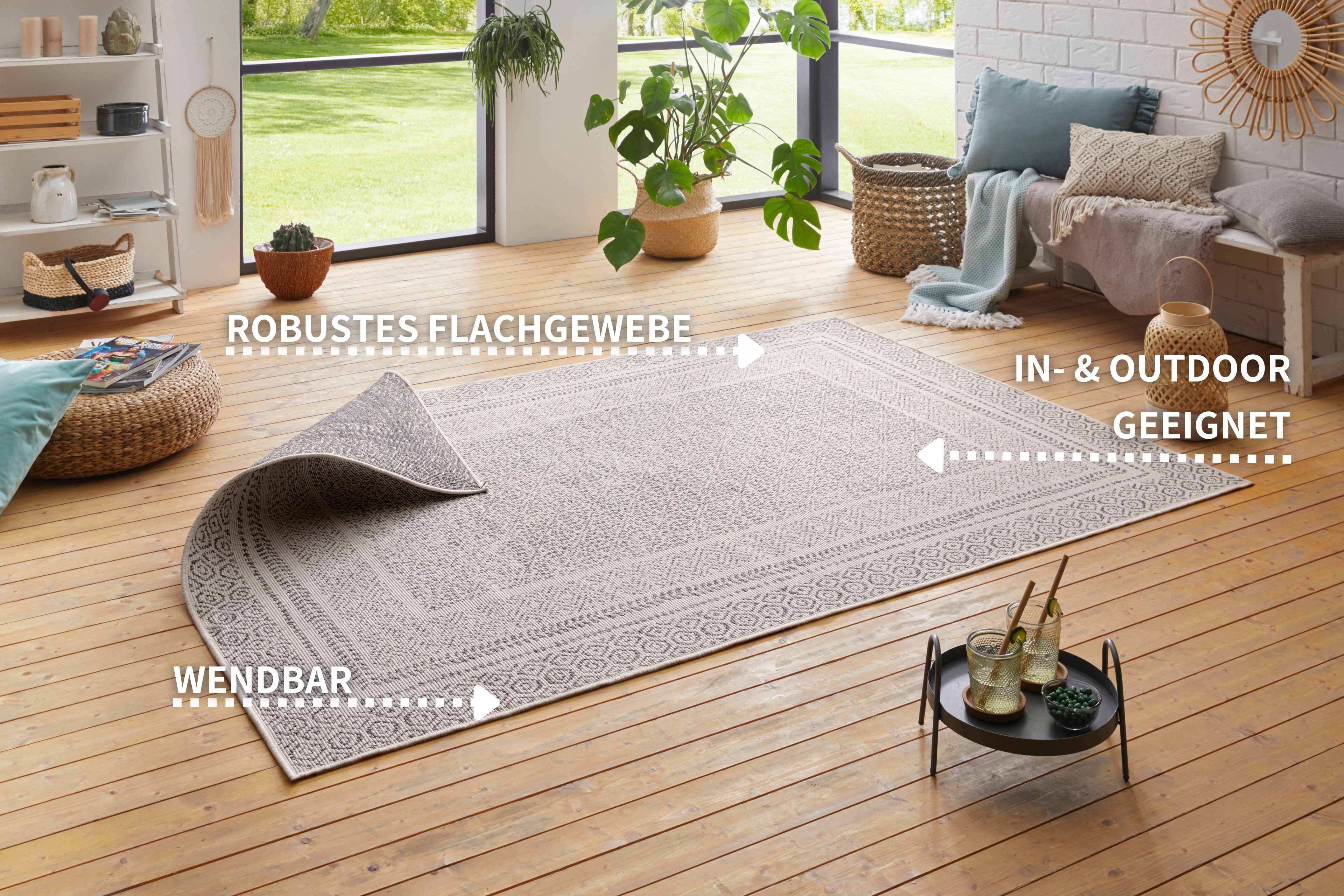 my home Vloerkleed Bernard omkeerbaar tapijt ook als loper, robuust, onderhoudsvriendelijk, vlakweefsel, binnen en buiten