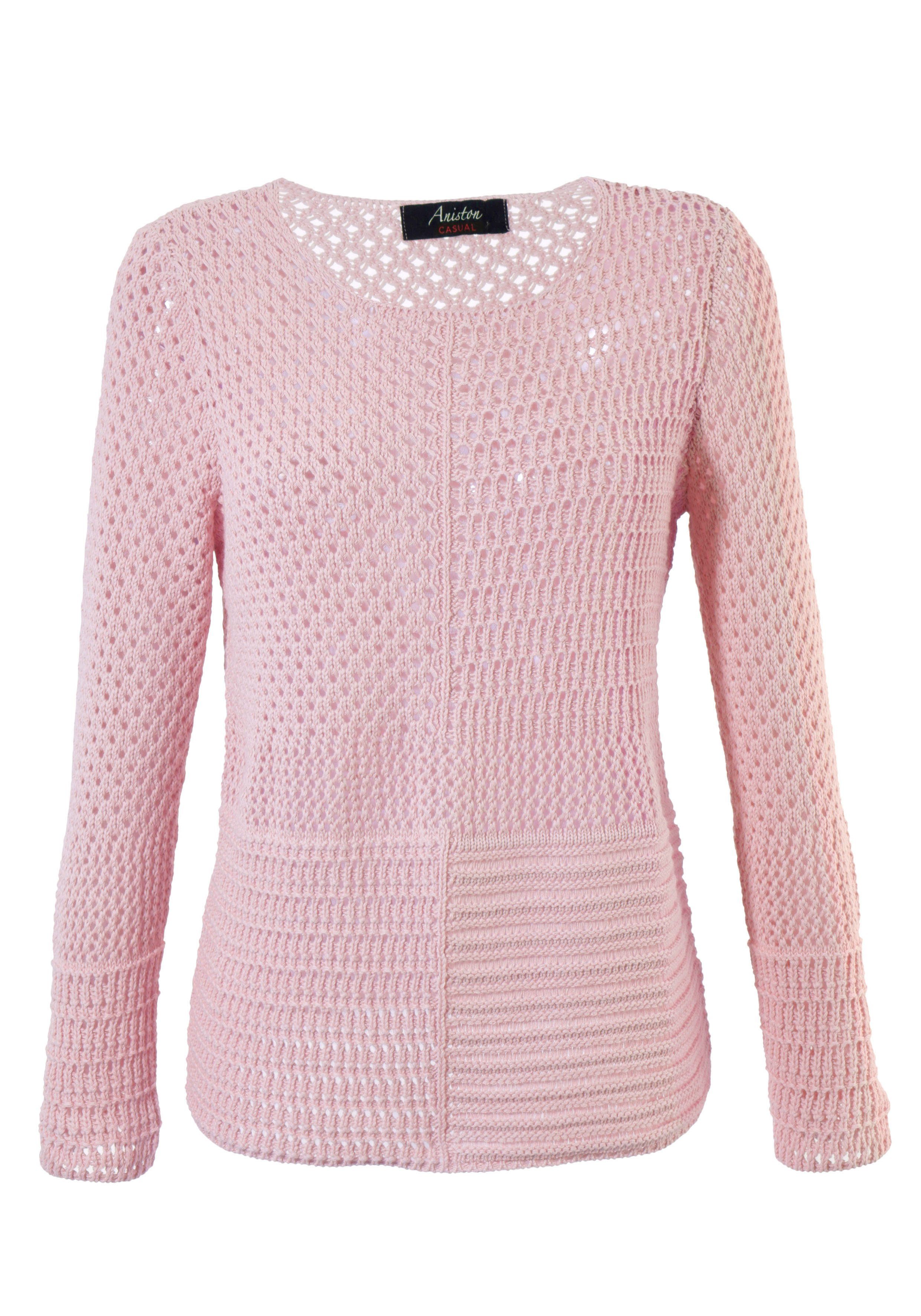 Aniston CASUAL Trui met ronde hals met trendy gemixte ajourmotieven
