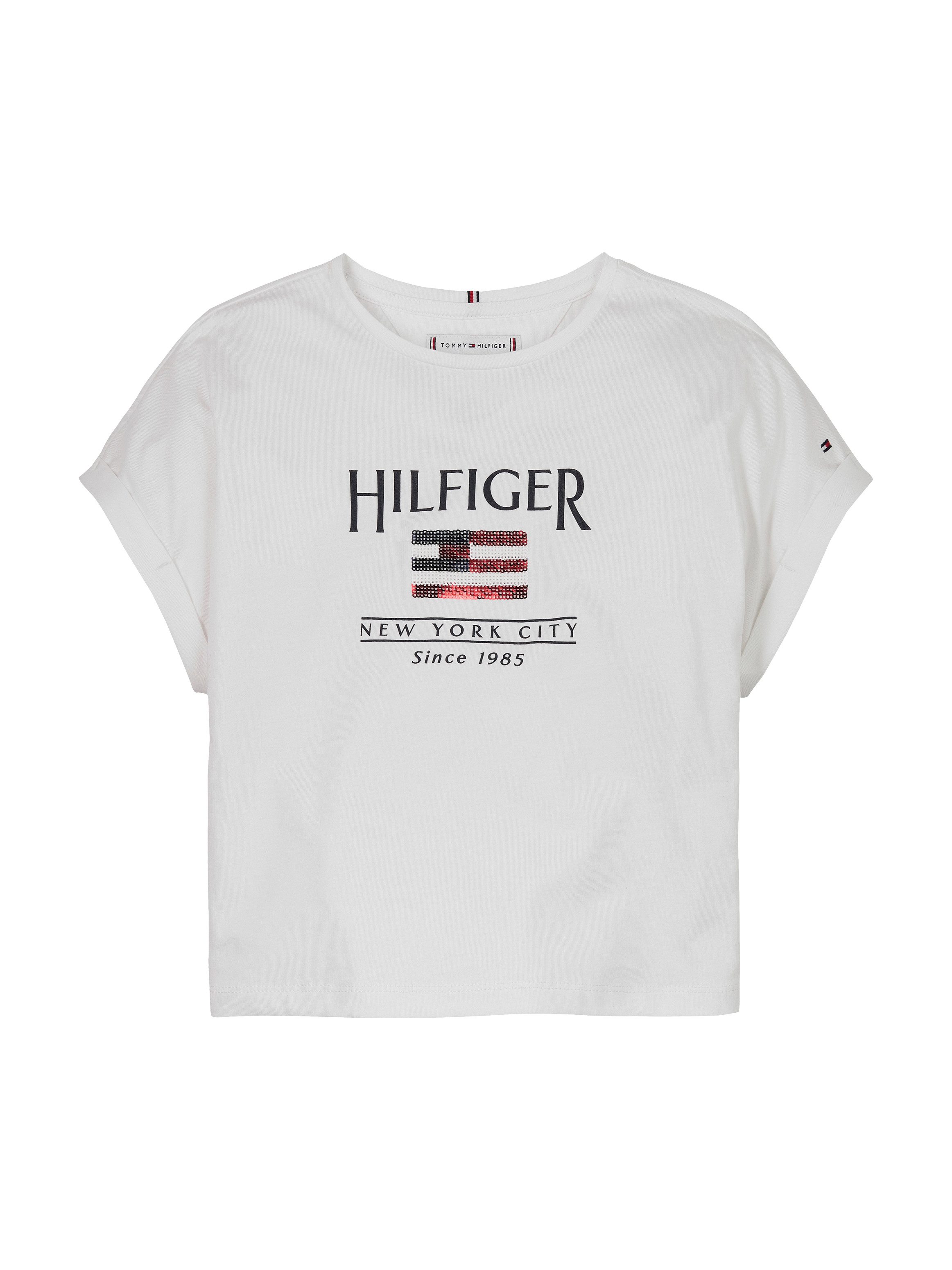 Tommy Hilfiger Shirt met korte mouwen HILFIGER SEQUINS FLAG TEE SS met pailletten, met logo-print