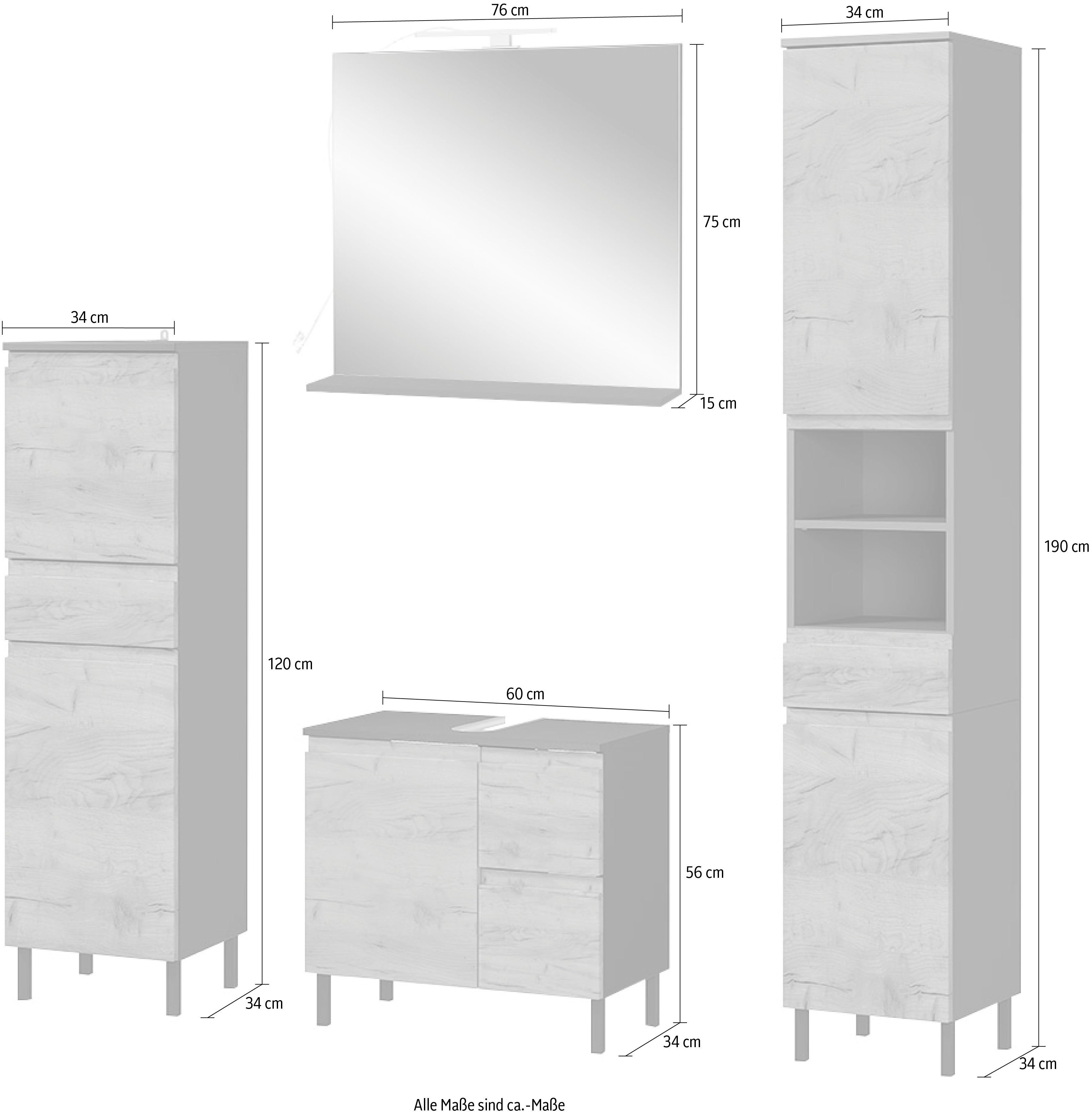 GERMANIA Badkamerserie Scantic van halfhoge kast, spiegel, wastafelonderkast, hoge kast (set, 4-delig)