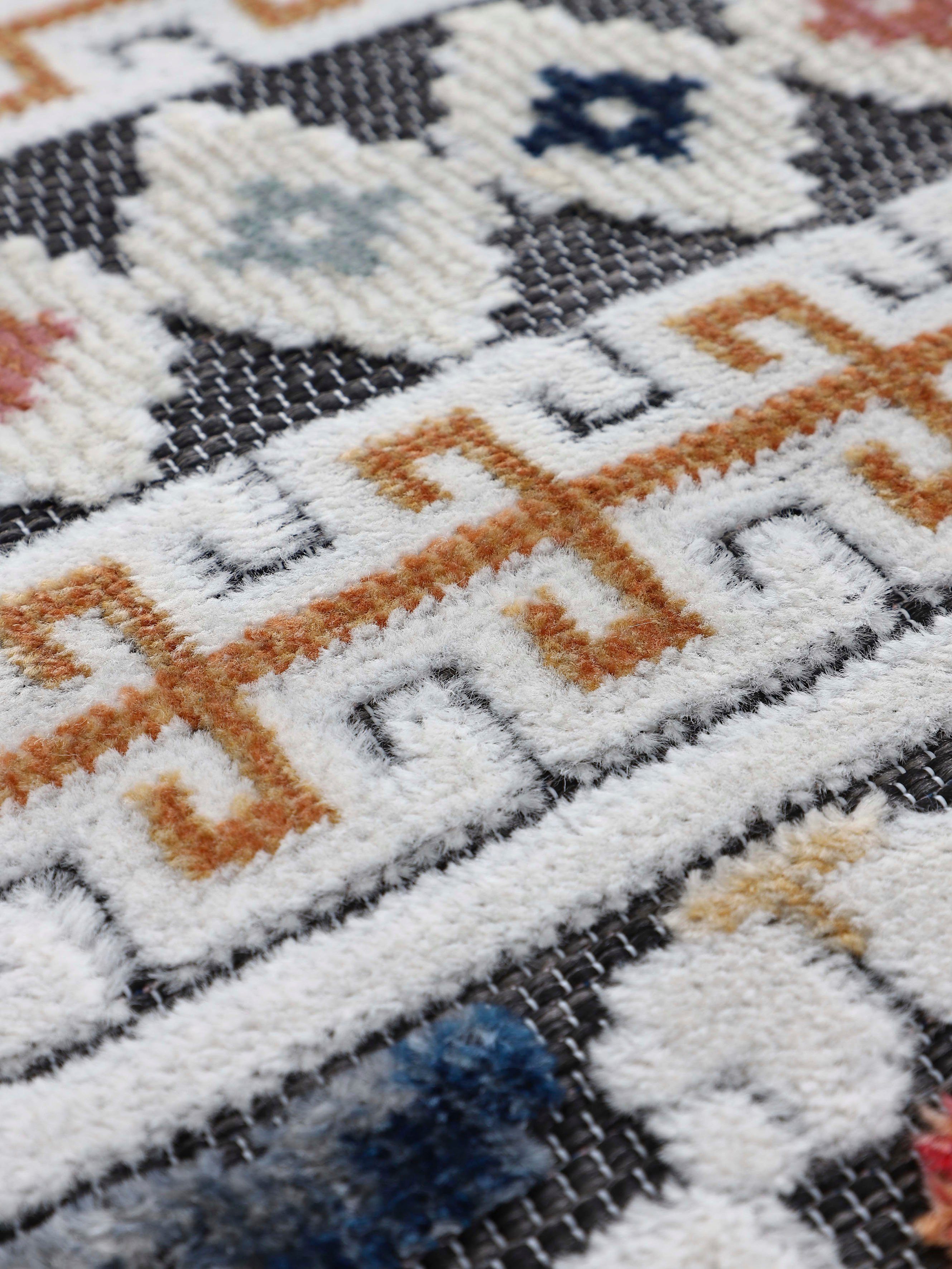 carpetfine Vloerkleed Deja 103 robust vlakweefsel, motief - florale palmbladeren, hoog-laag effect