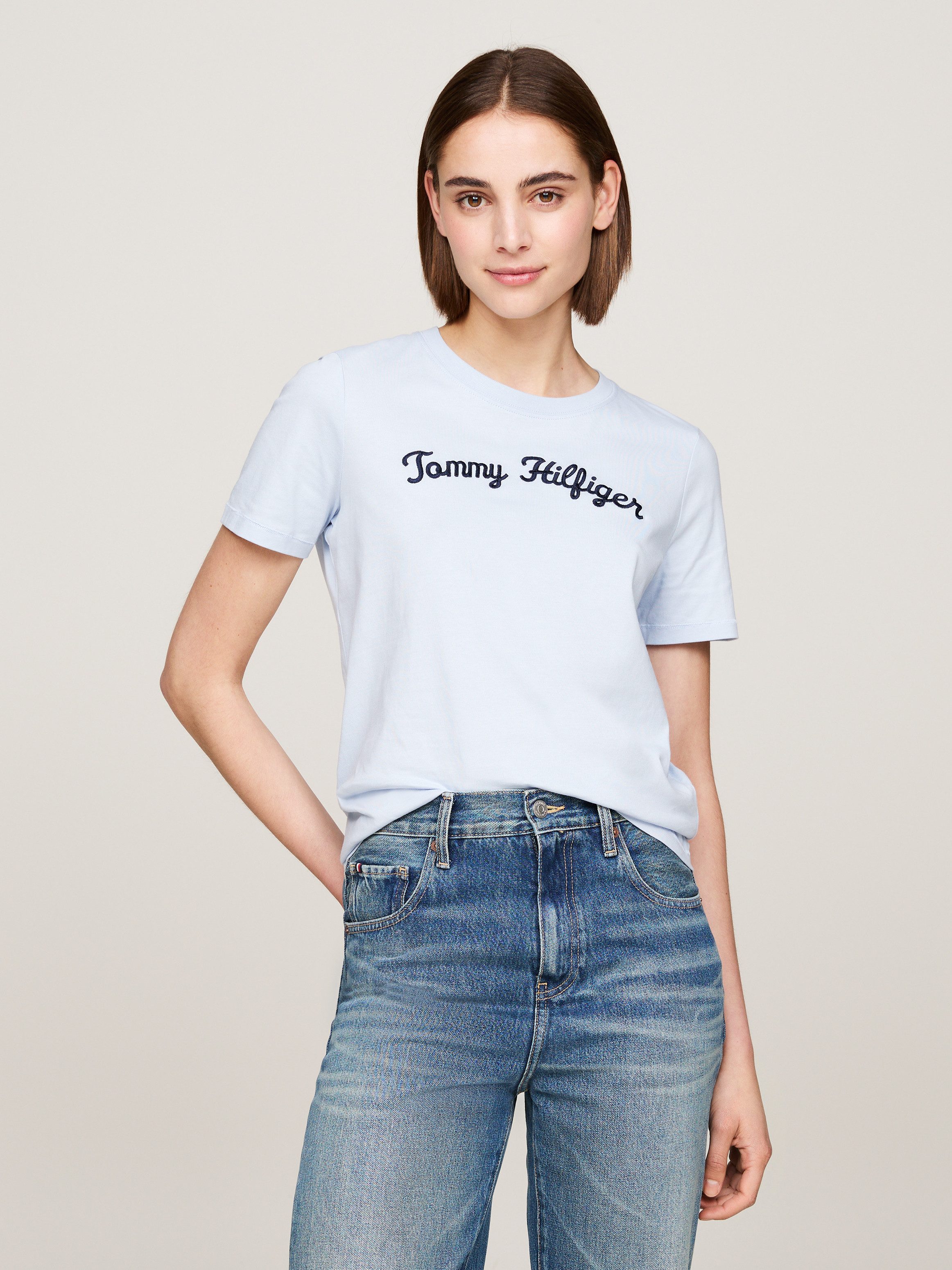 Tommy Hilfiger Shirt met korte mouwen REG SCRIPT C-NK SS met tommy hilfiger script-logo-opschrift