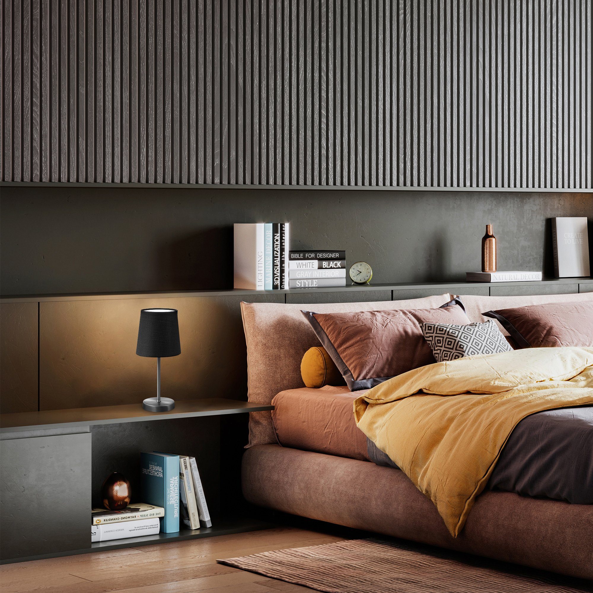 B.K.Licht Tafellamp LED nachttafellamp met schakelaar E14 IP20 stof taupe mat-nikkel