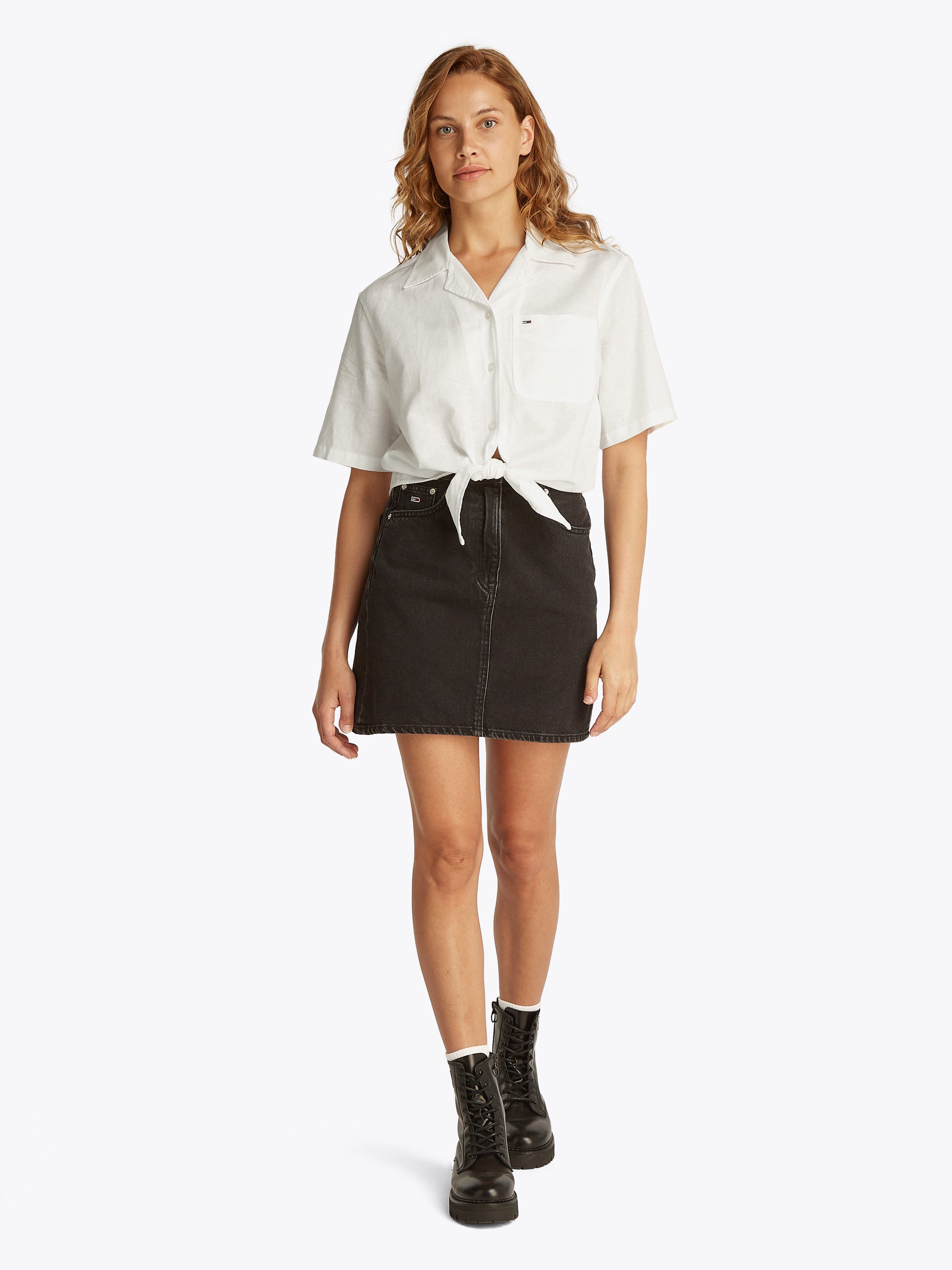TOMMY JEANS T-shirt TJW CRP LINEN SS SHIRT met borstzak, logo-borduursel