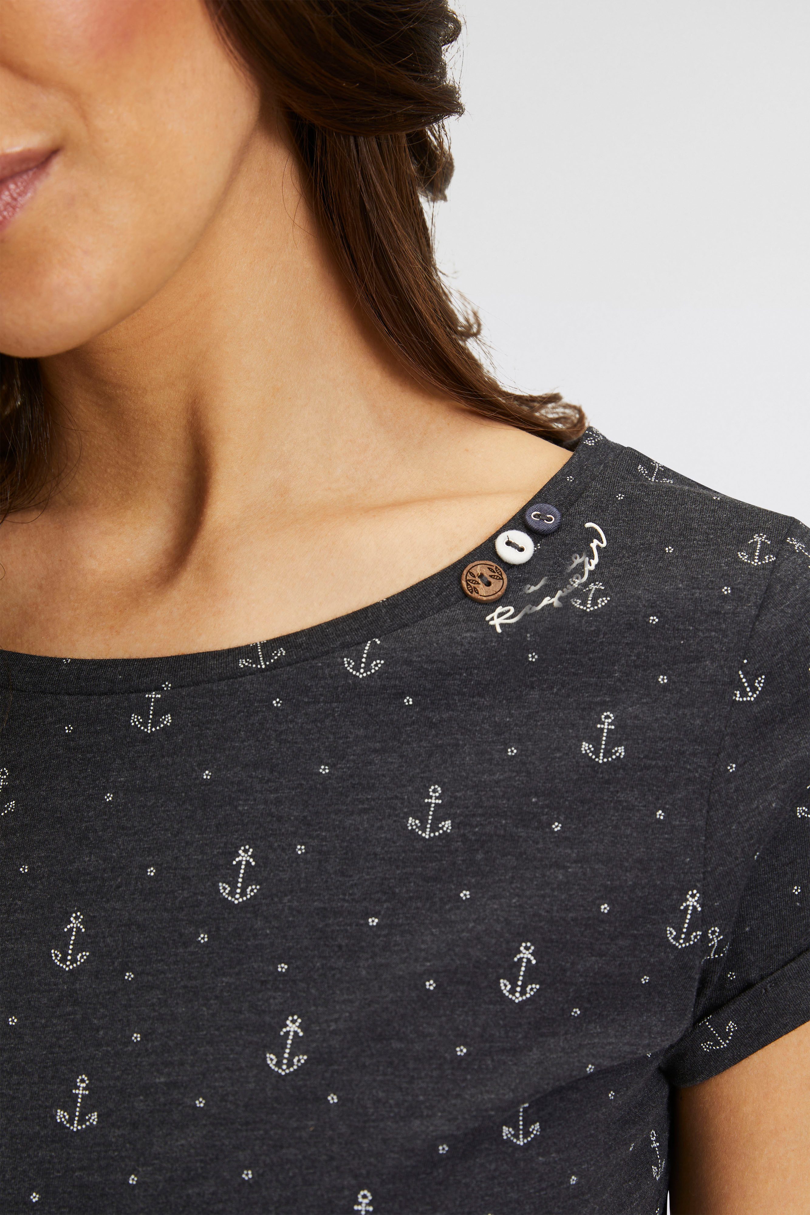 Ragwear T-shirt FLORAH A ORGANIC O met maritieme anker-print all-over