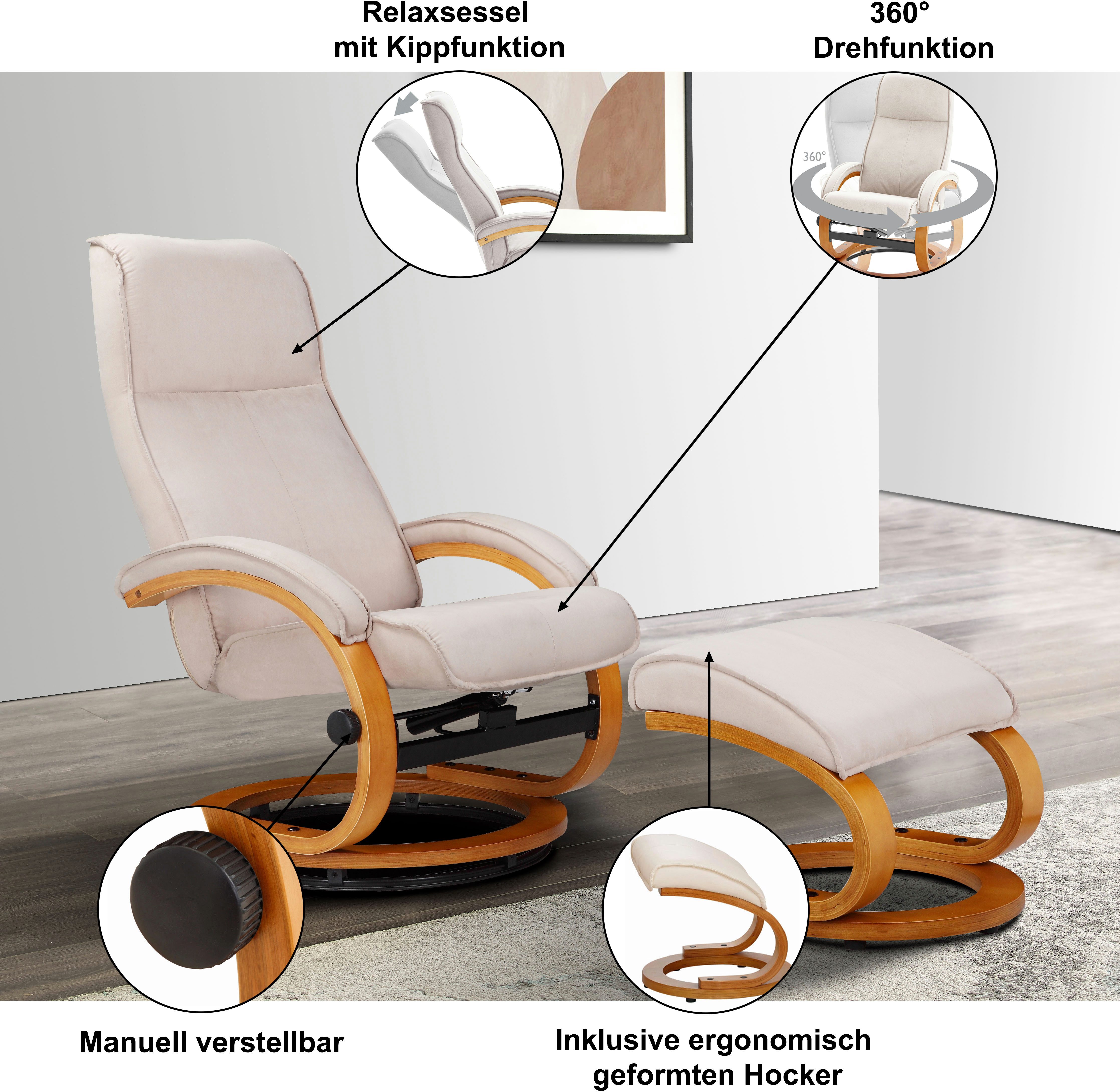 Home affaire Relaxfauteuil Paris, tv-stoel met poef en handmatige ligfunctie (set, 2 stuks)