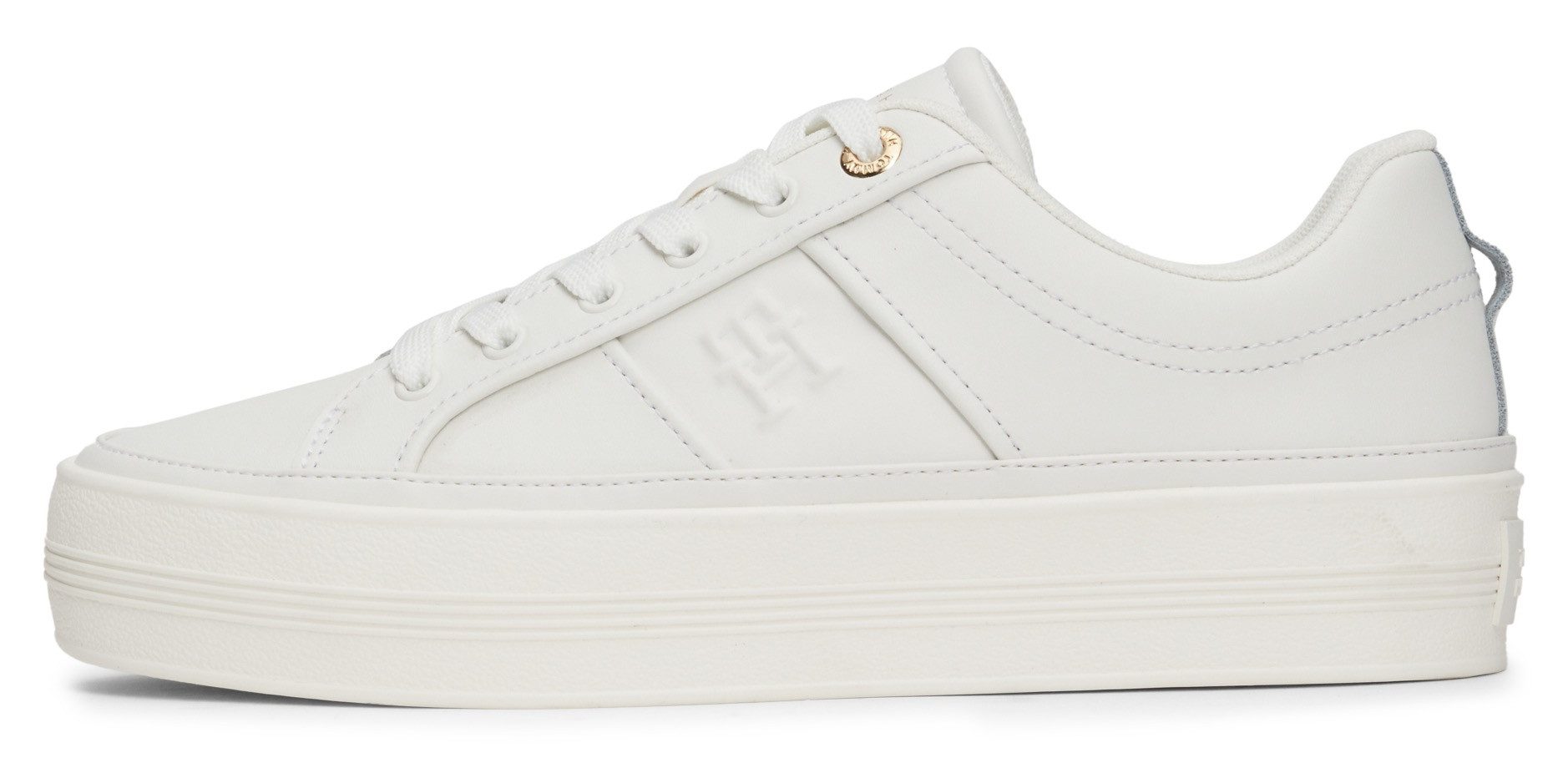 Tommy Hilfiger Plateausneakers ESSENTIAL VULC SNEAKER MONOGRAM , vrijetijdsschoen, lage schoen, veterschoen met monogram dames lage sneakers maat 39