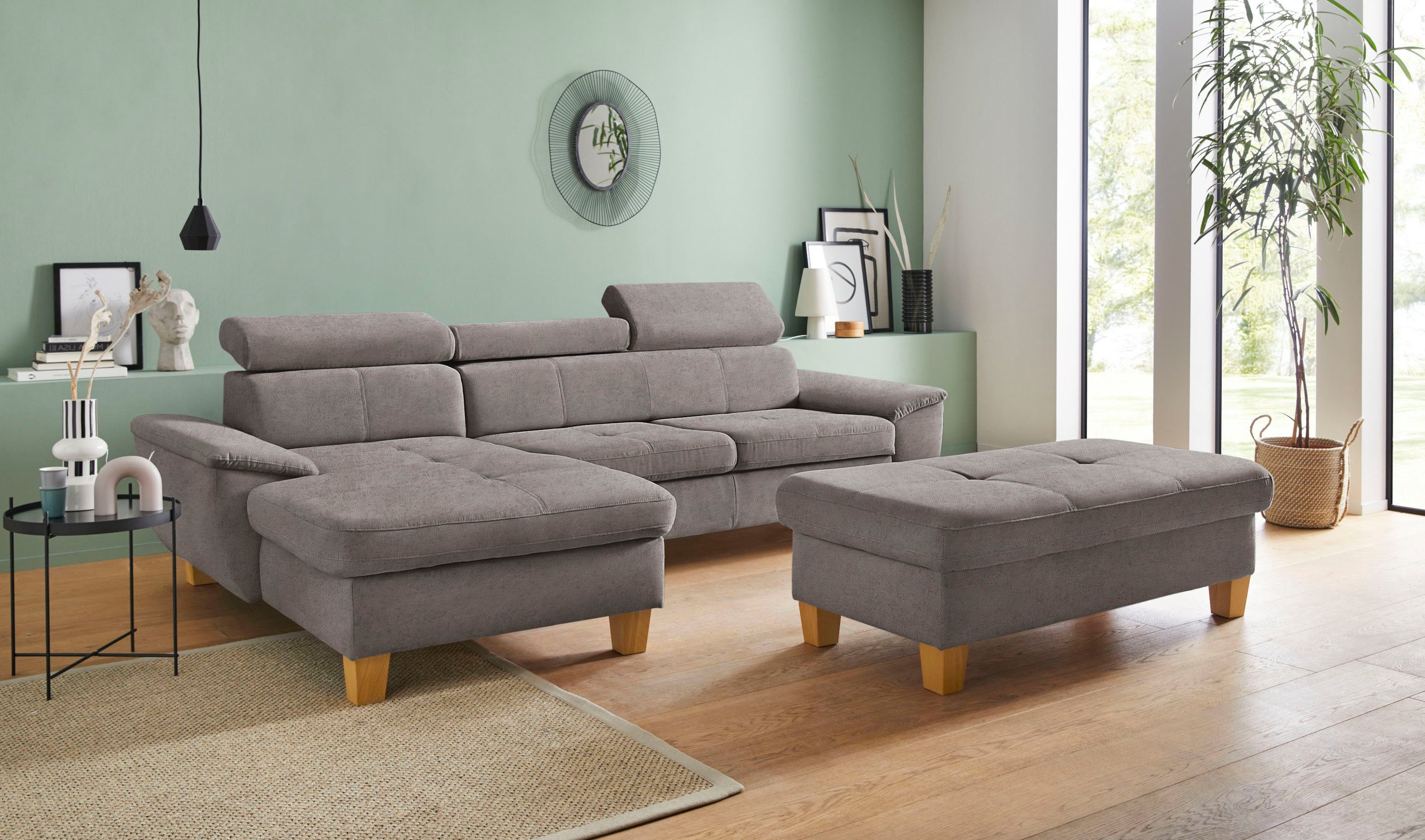 exxpo - sofa fashion Hoekbank Enya, uitgebreide afwerking, hoog zitcomfort, comfortabel, L-vorm inclusief verstelbare hoofdsteun, naar keuze met slaapfunctie en bedkist