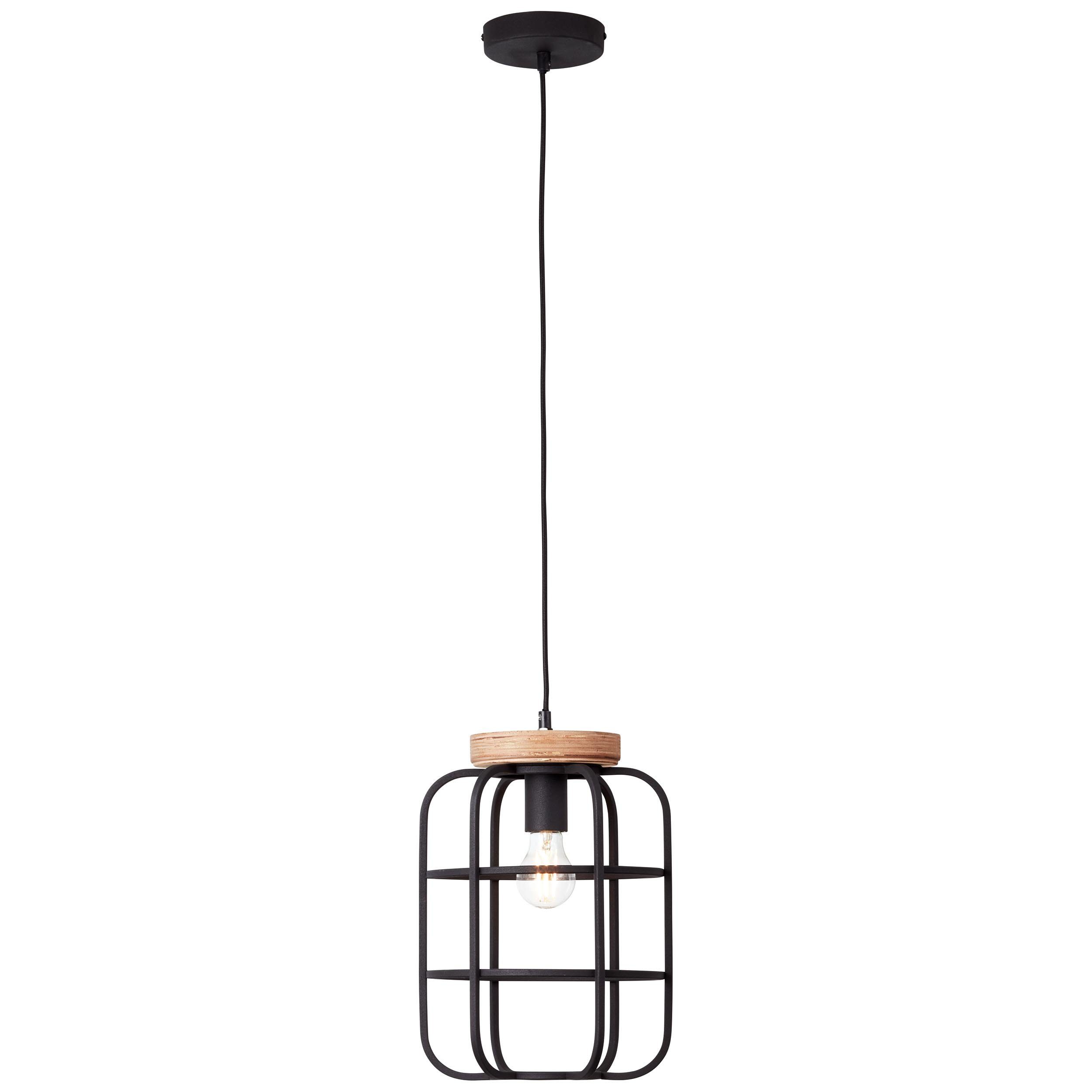 Brilliant Leuchten Hanglamp Gwen 147 cm hoogte, ø 25 cm, e27, metaal/hout, antiek hout/zwart korund (1 stuk)