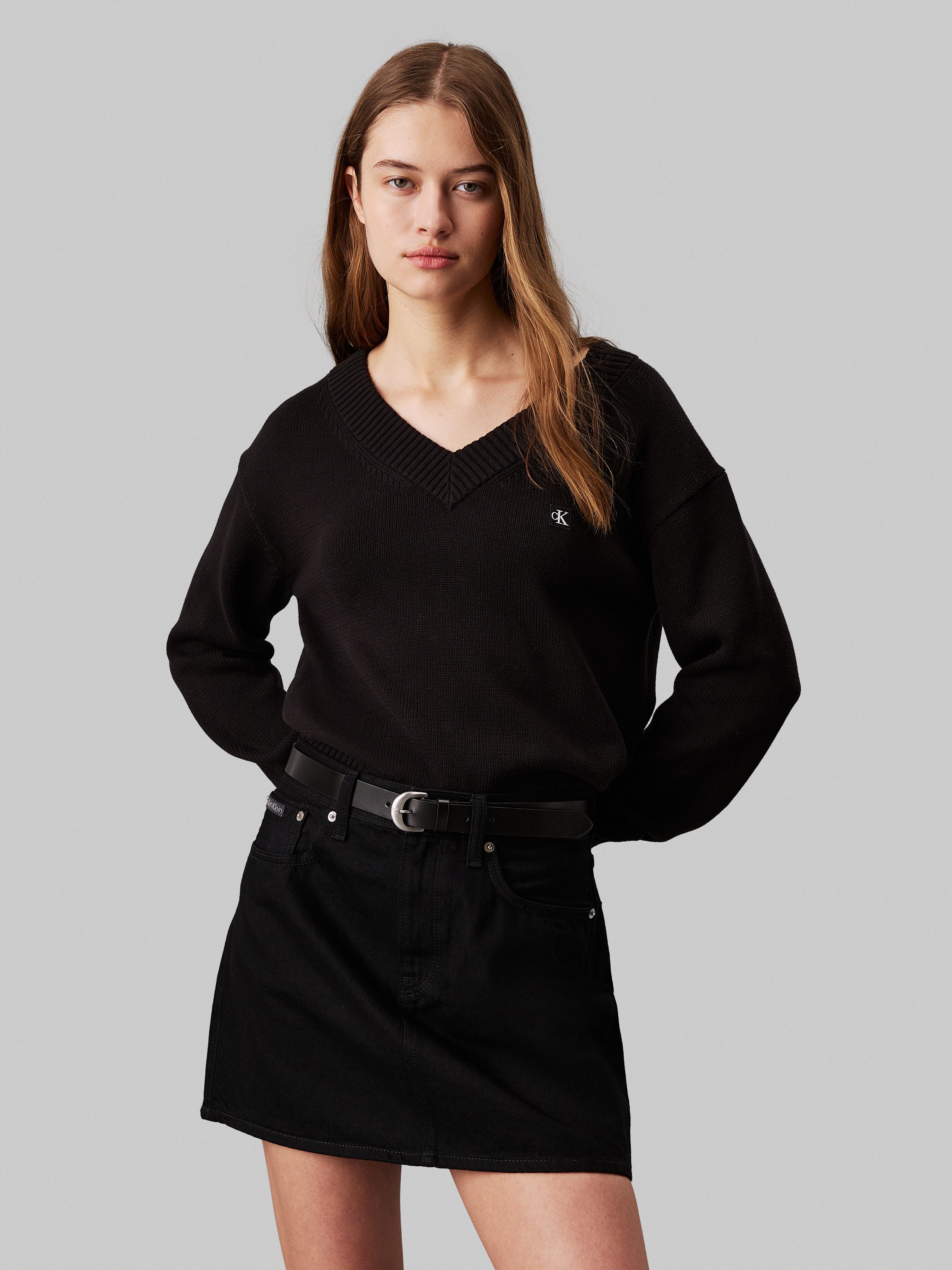 Calvin Klein Jeans Zwarte Katoenen Gebreide Trui Dames Collectie Black Dames