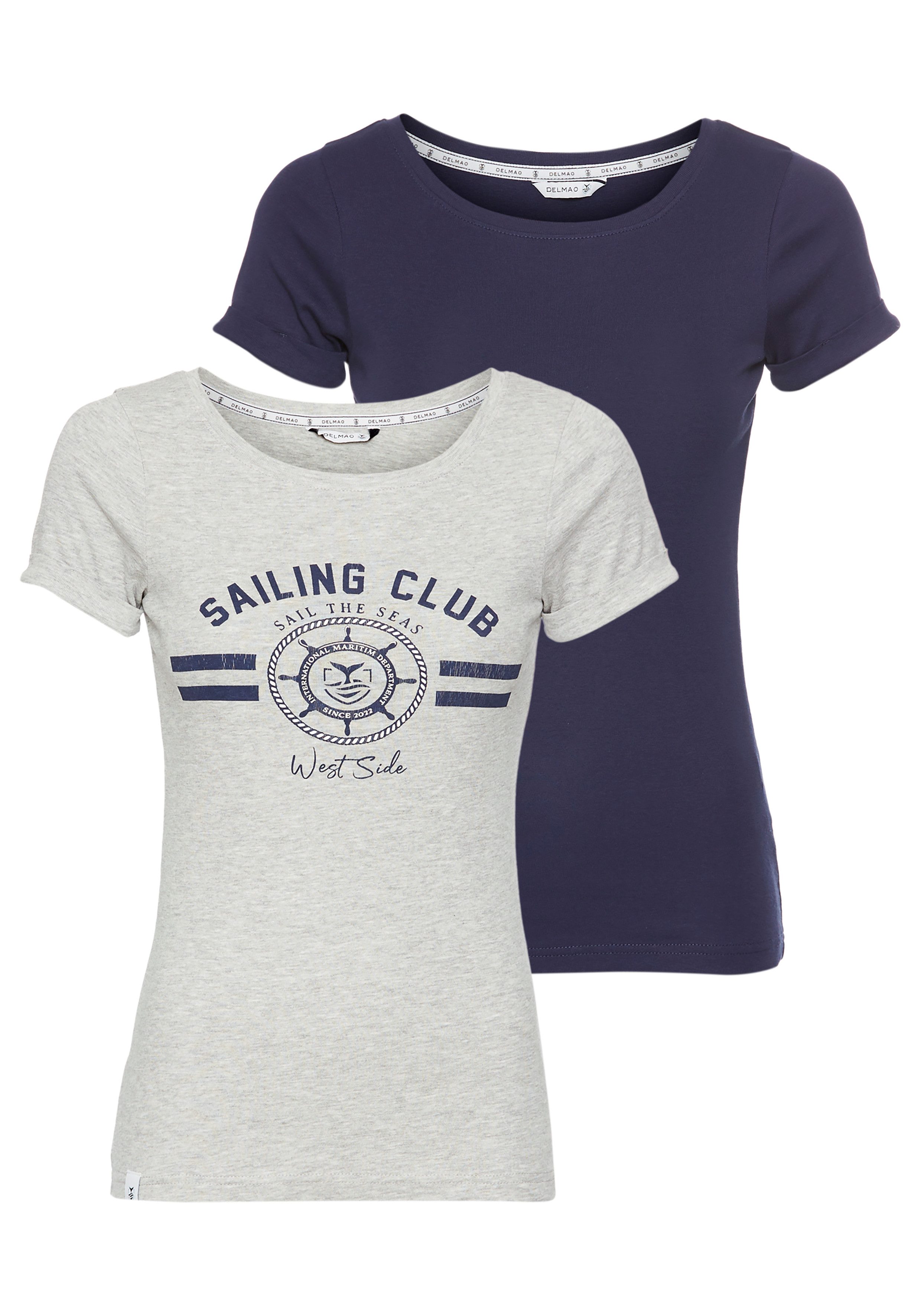 DELMAO T-shirt in maritieme stijl met omgeslagen mouw - nieuwe collectie (2-delig, Set van 2)
