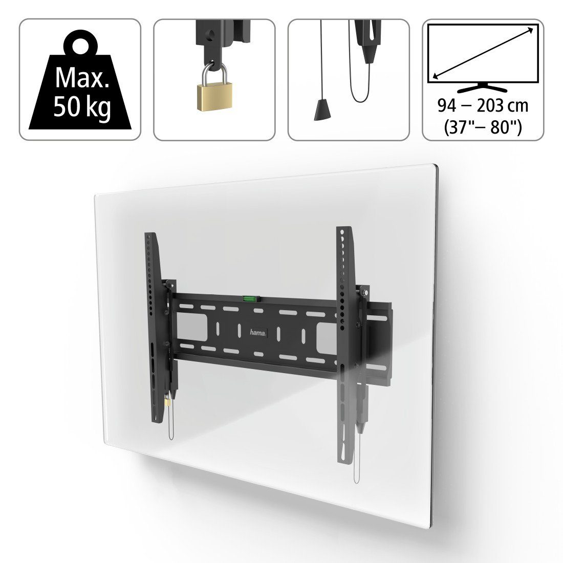 Hama Tv-wandhouder Tot 50kg, stijf, diefstalbeveiliging, 94-229cm (37"-90"), 43", 50", 55", 65", 75"