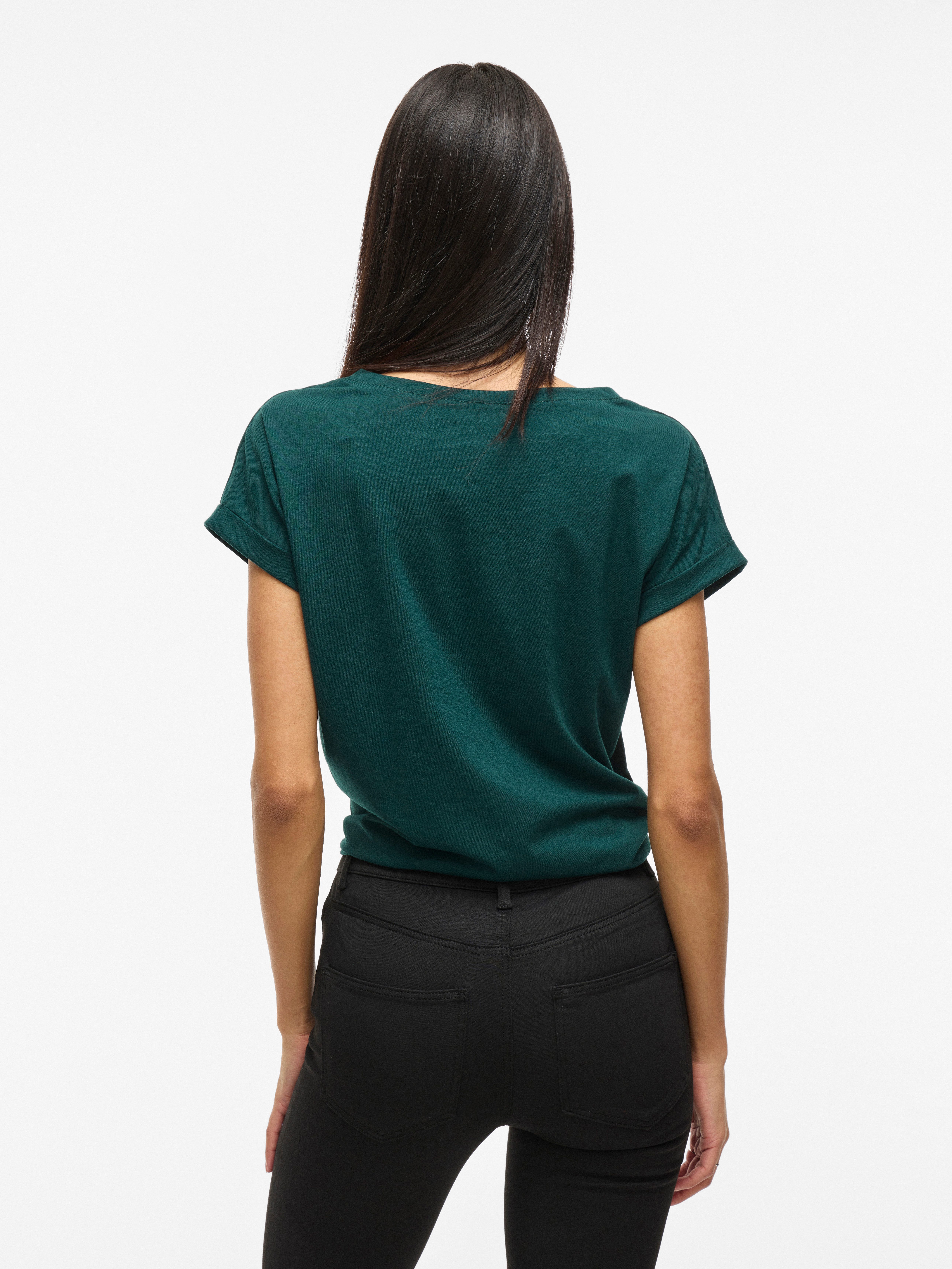 Vila Shirt met ronde hals VIDREAMERS NEW PURE T-SHIRT/SU-NOOS Basic dames T-shirt met ronde hals en omgeslagen mouwen