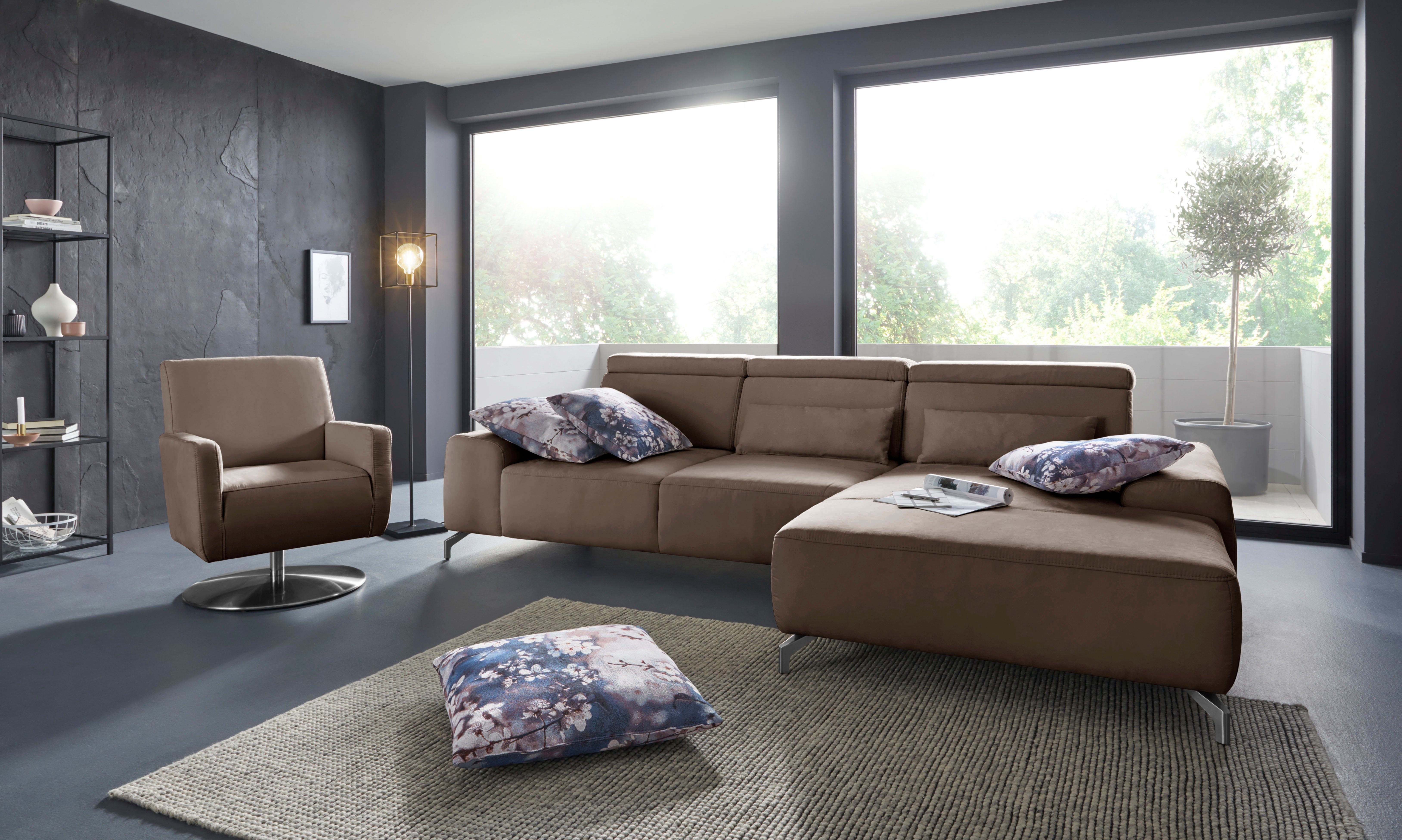 sit&more Hoekbank Gizeh L-vorm Poothoogte 12 cm, inclusief zitdiepteverstelling en verstelbare hoofdsteun