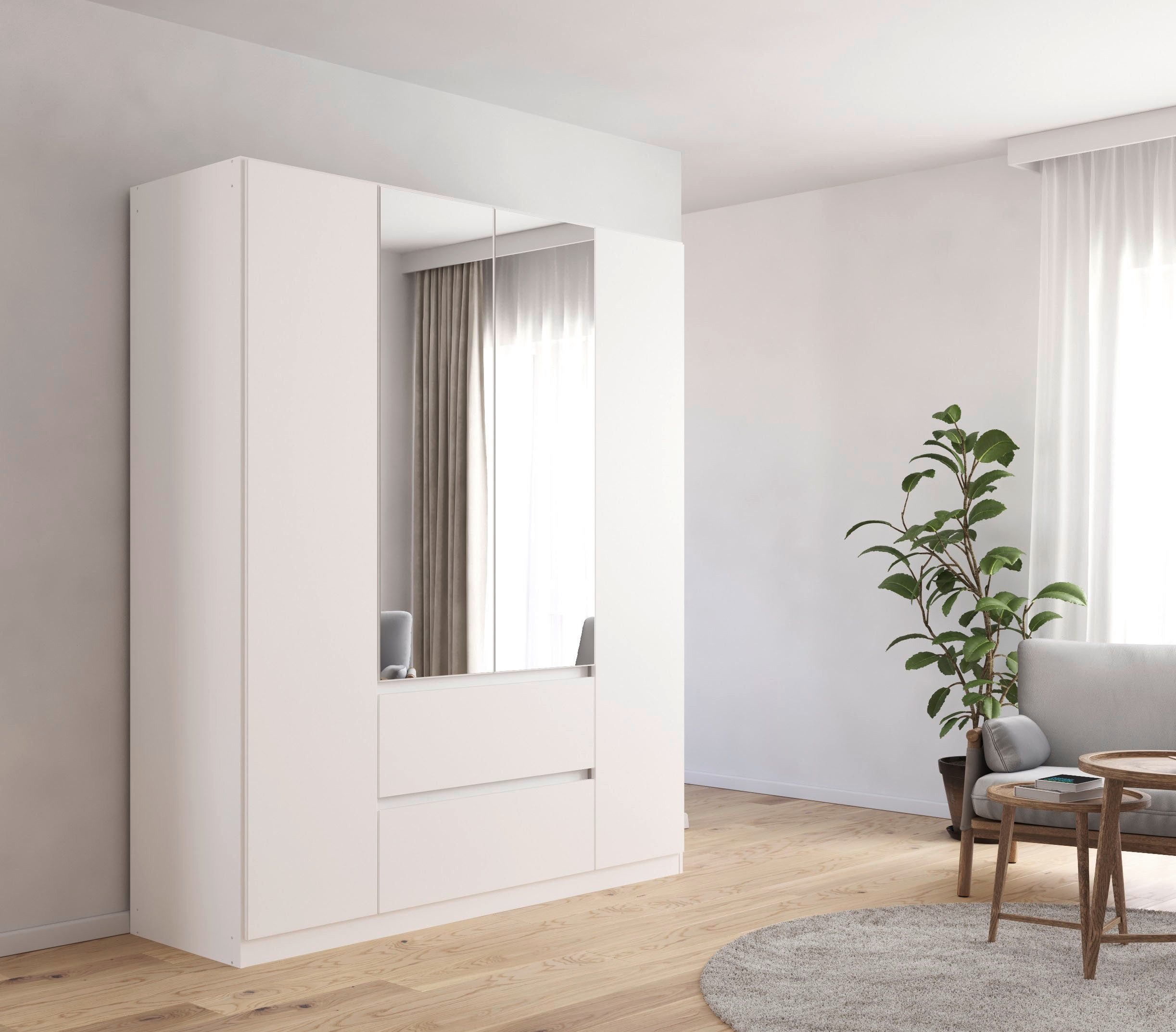 rauch Draaideurkast Kledingkast met spiegel garderobe MAINZ greeploos front met spiegel, buitendeuren met push-to-openfunctie
