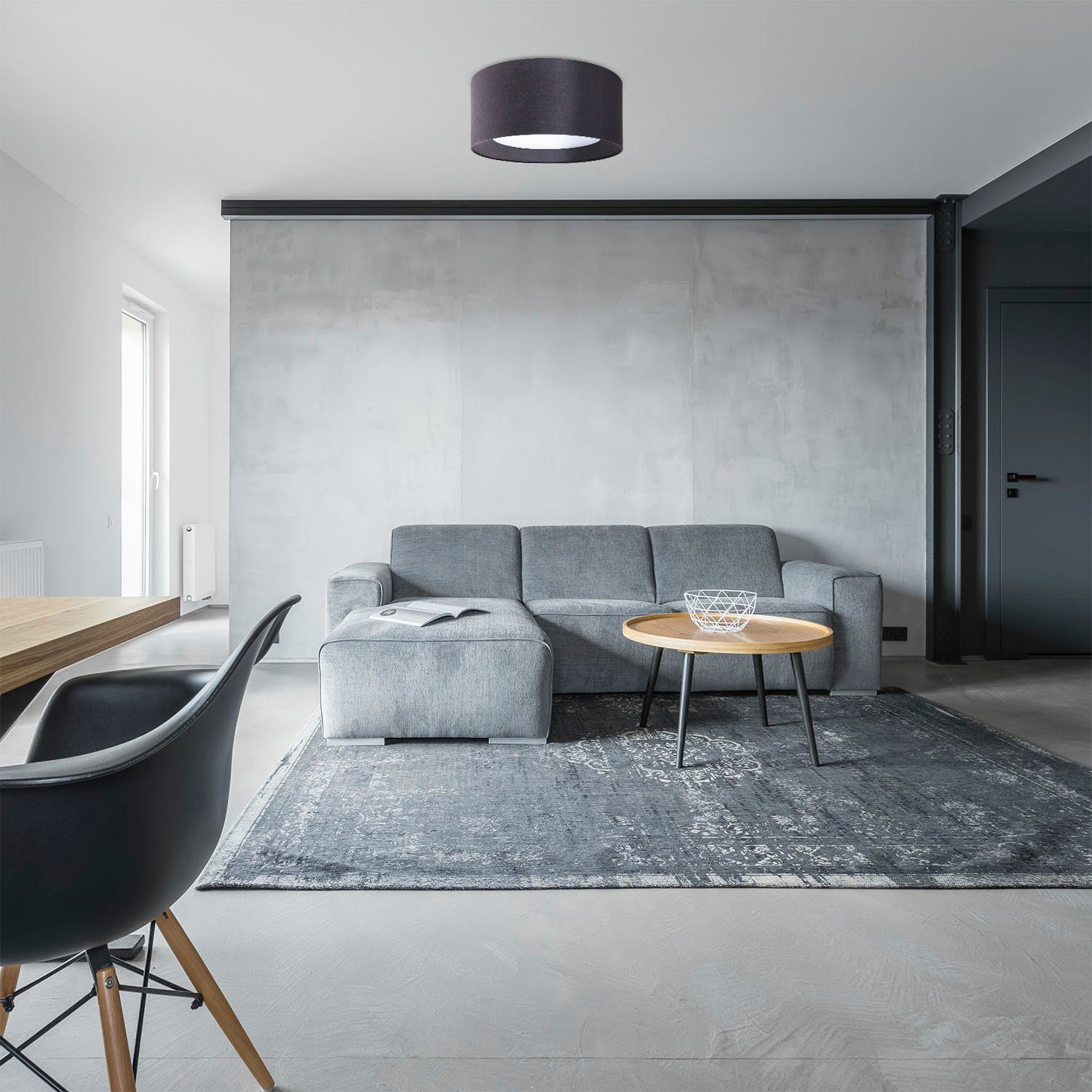 Paco Home Plafondlamp Om Rond kantoor textielkap 3 x E27 modern gesloten uni