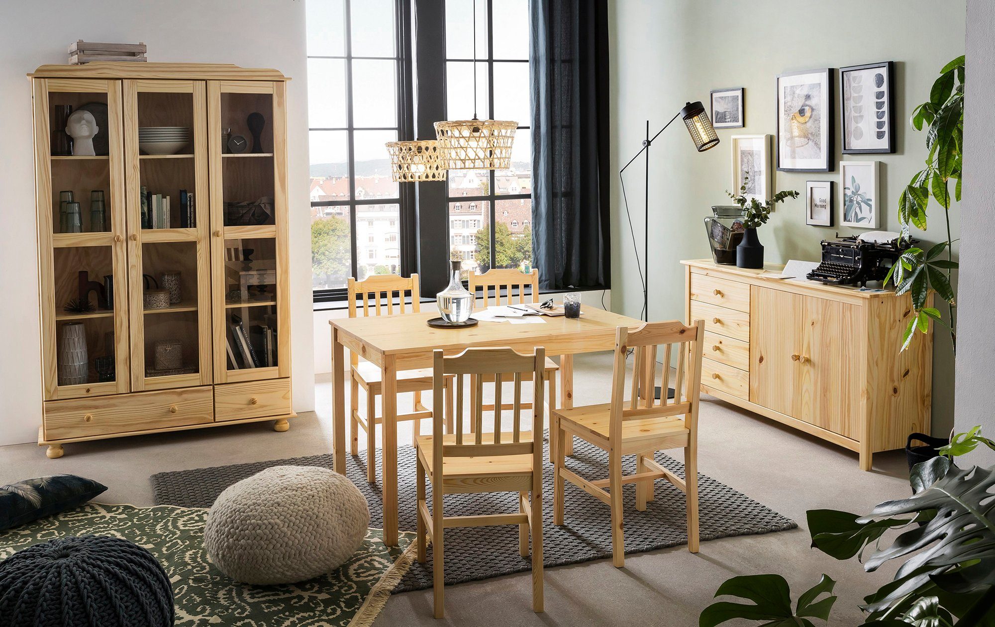 Home affaire Eethoek Chur gemaakt van massief grenenhout (set, 5-delig) eethoeken beige