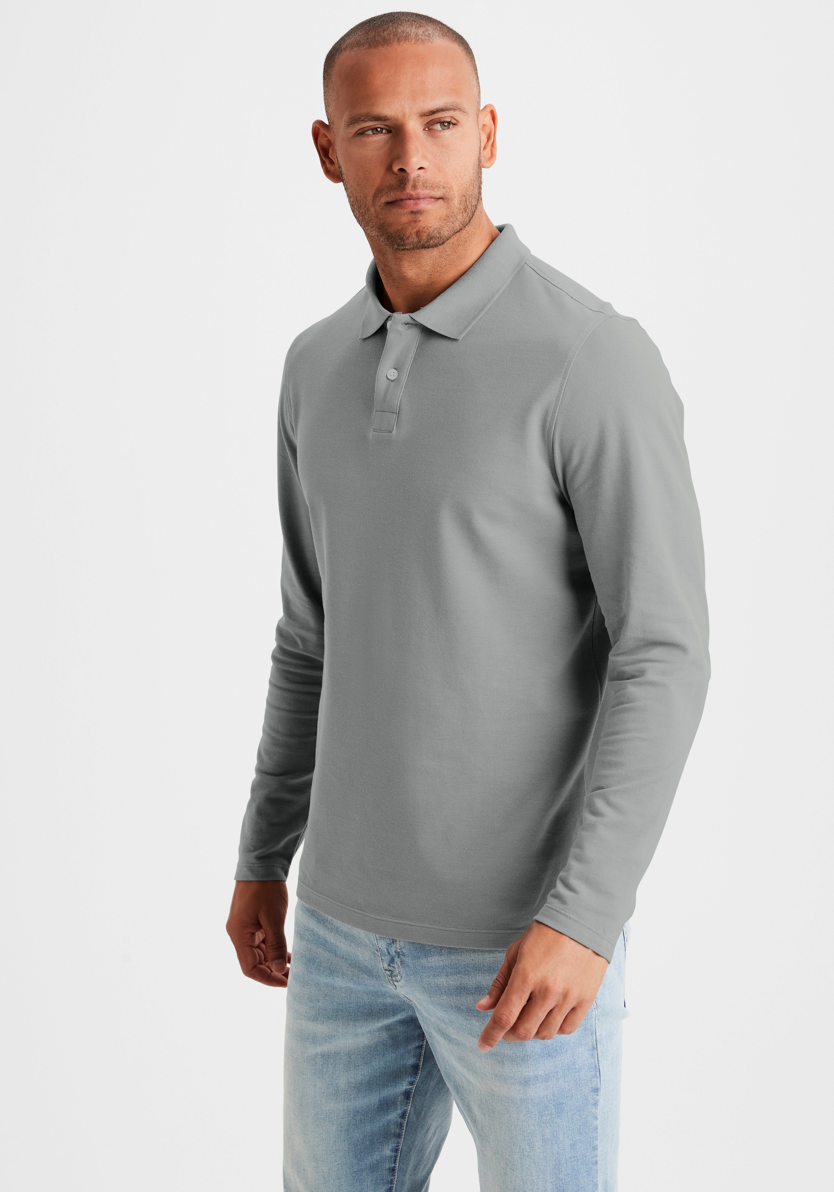 Beachtime Poloshirt met lange mouwen Shirt met polokraag en knoopsluiting van katoen-piqué
