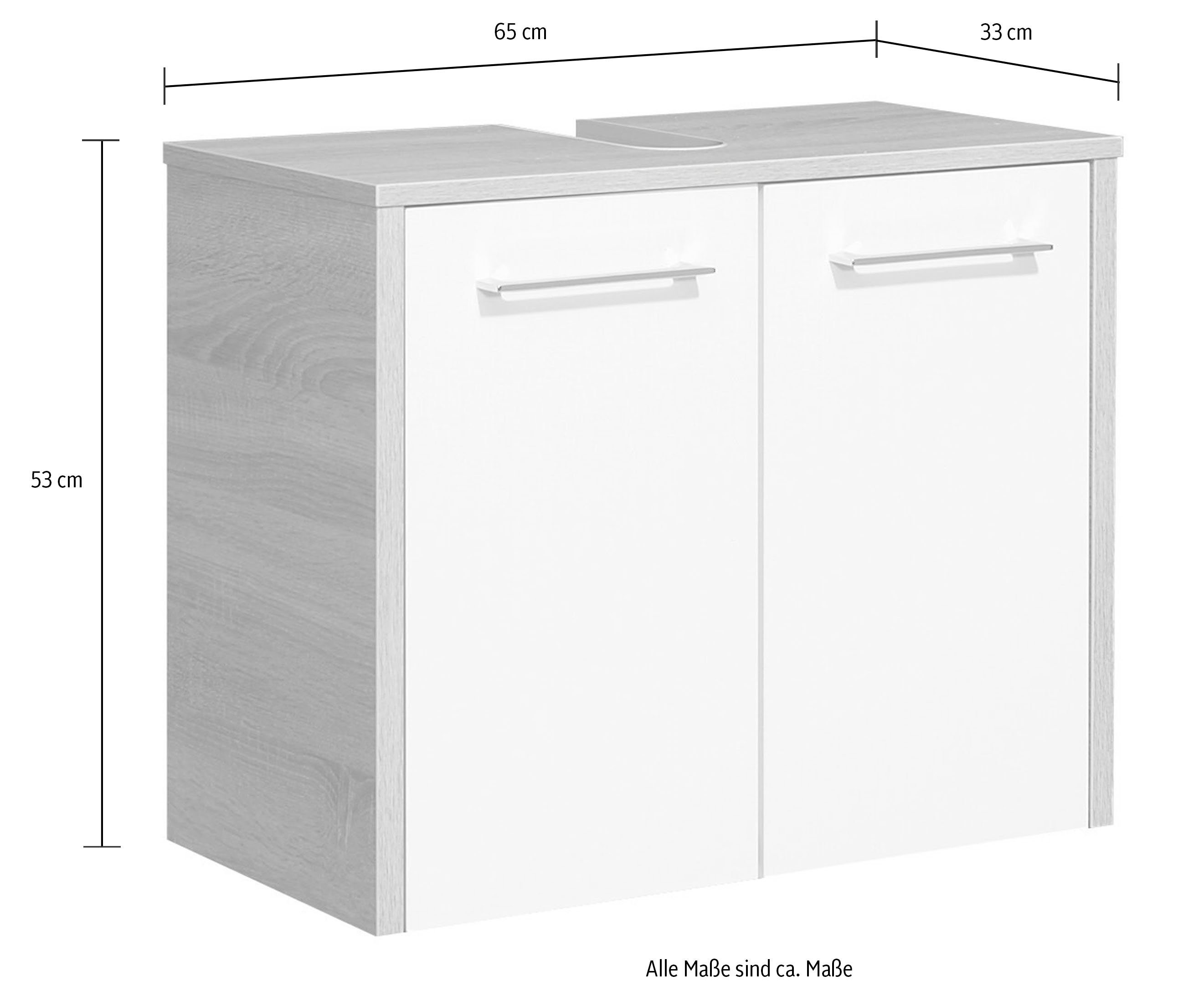 Saphir Wastafelonderkast Quickset 382 Onderkast, wit hoogglans, 2 deuren Wastafelonderkast inclusief deurdemper, 65 cm breed, zonder wasbak