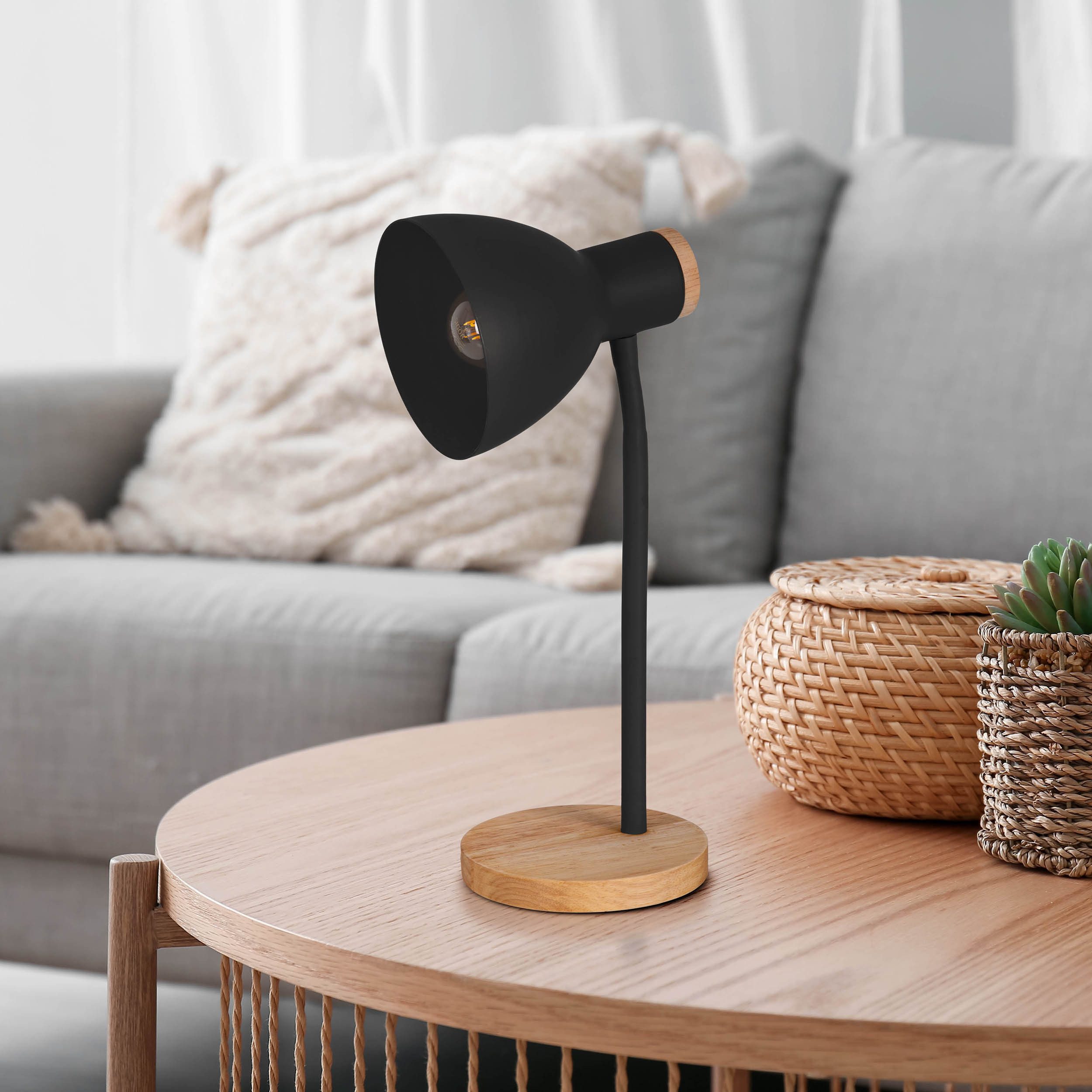 näve Bureaulamp Marie Voet en kap deels van hout, kap flexibel beweegbaar, E14 (1 stuk)