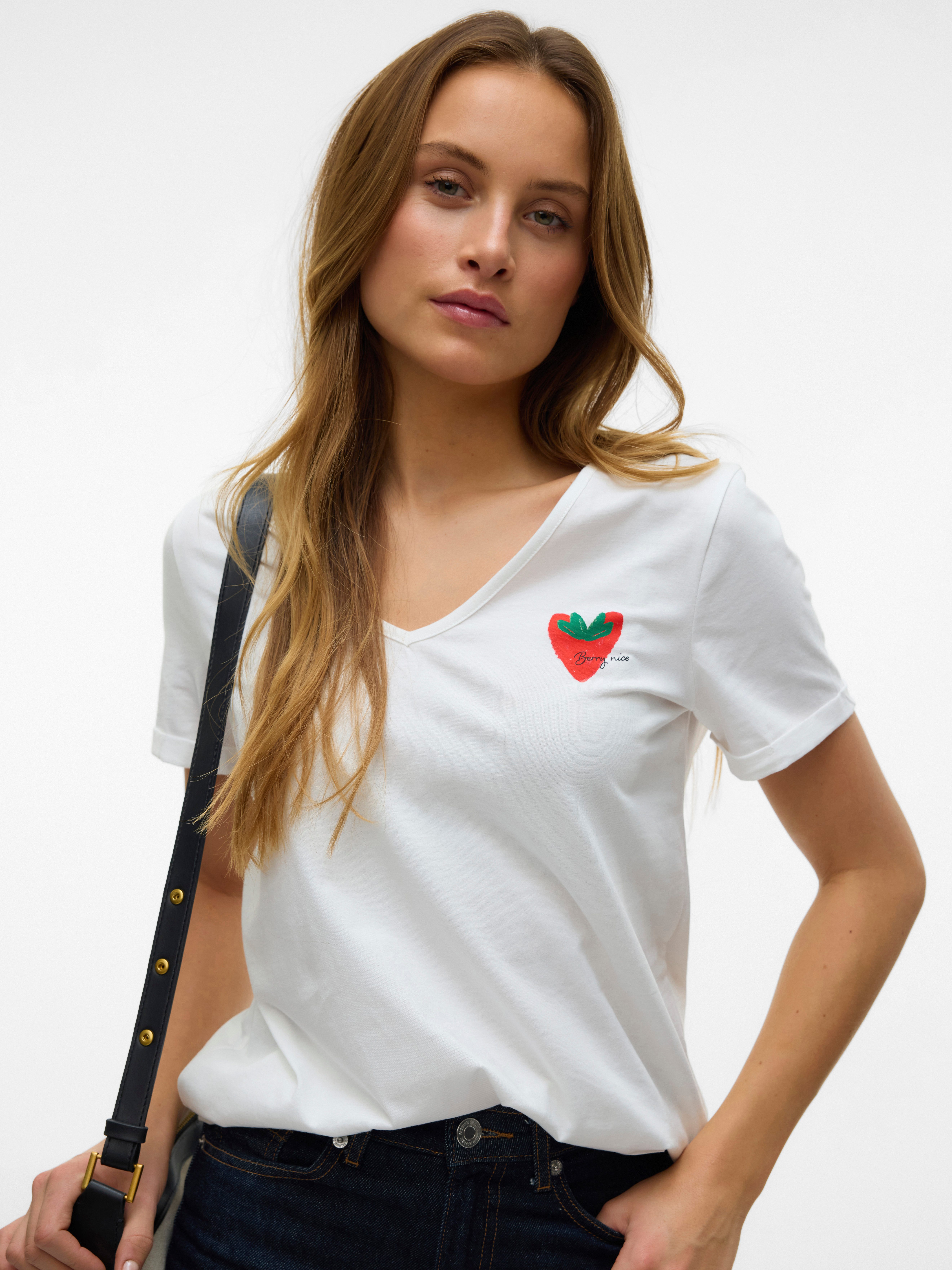 Vero Moda Shirt met korte mouwen VMBITONA S/S V-NECK T-SHIRT JRS BTQ GA