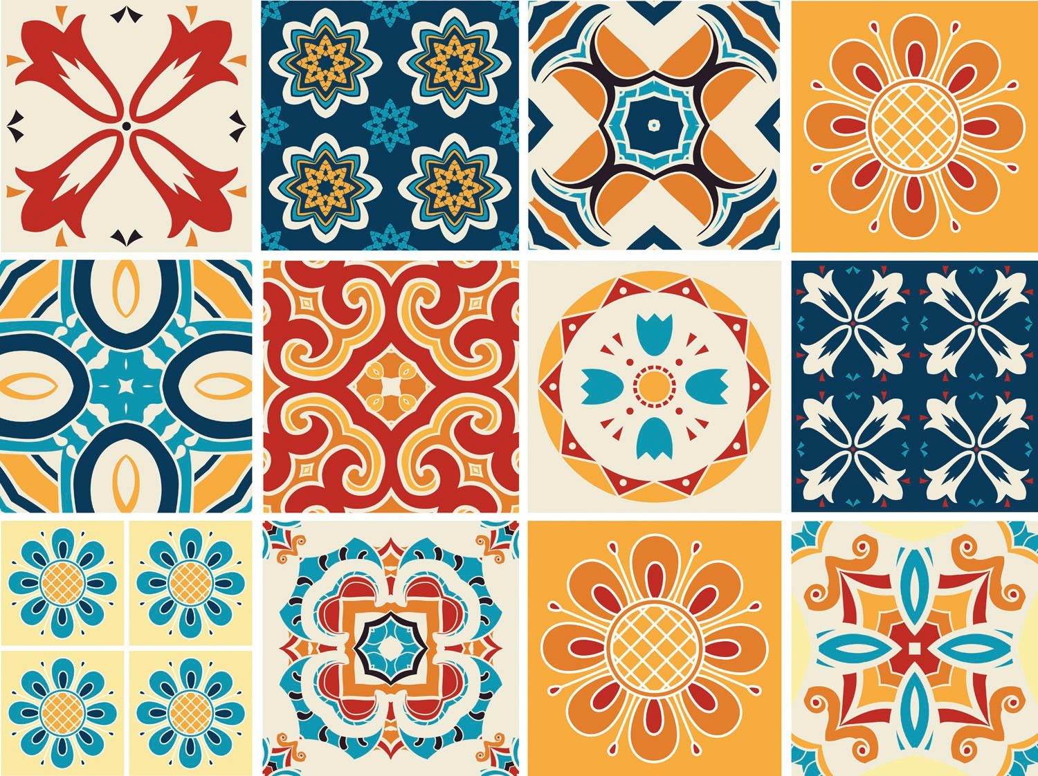 queence Wandfolie SHILA Sticker, tegels sticker, ornamenten (12-delig) wandstickers multicolor