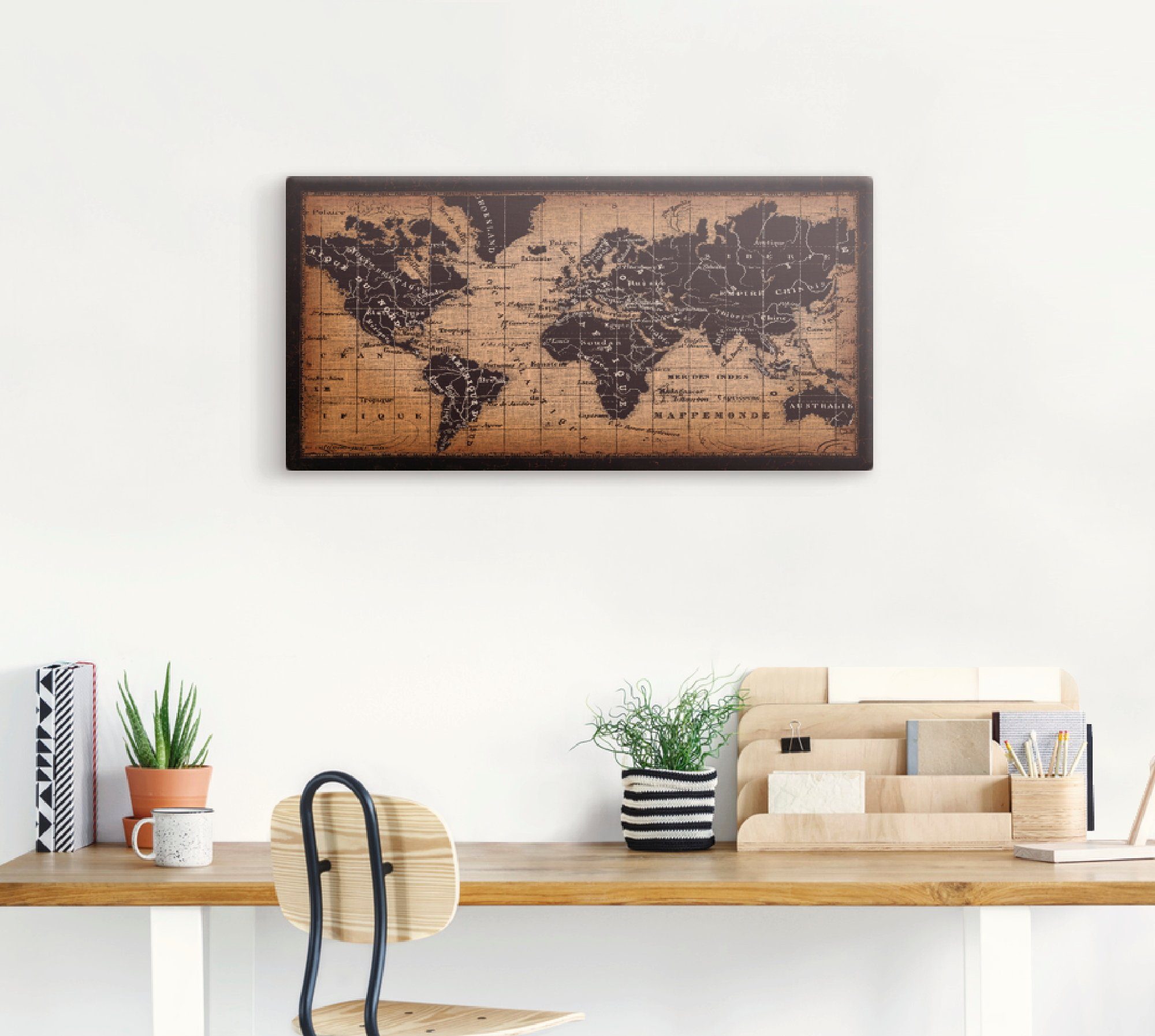Artland Artprint Oude wereldkaart als artprint op linnen, poster, muursticker in verschillende maten