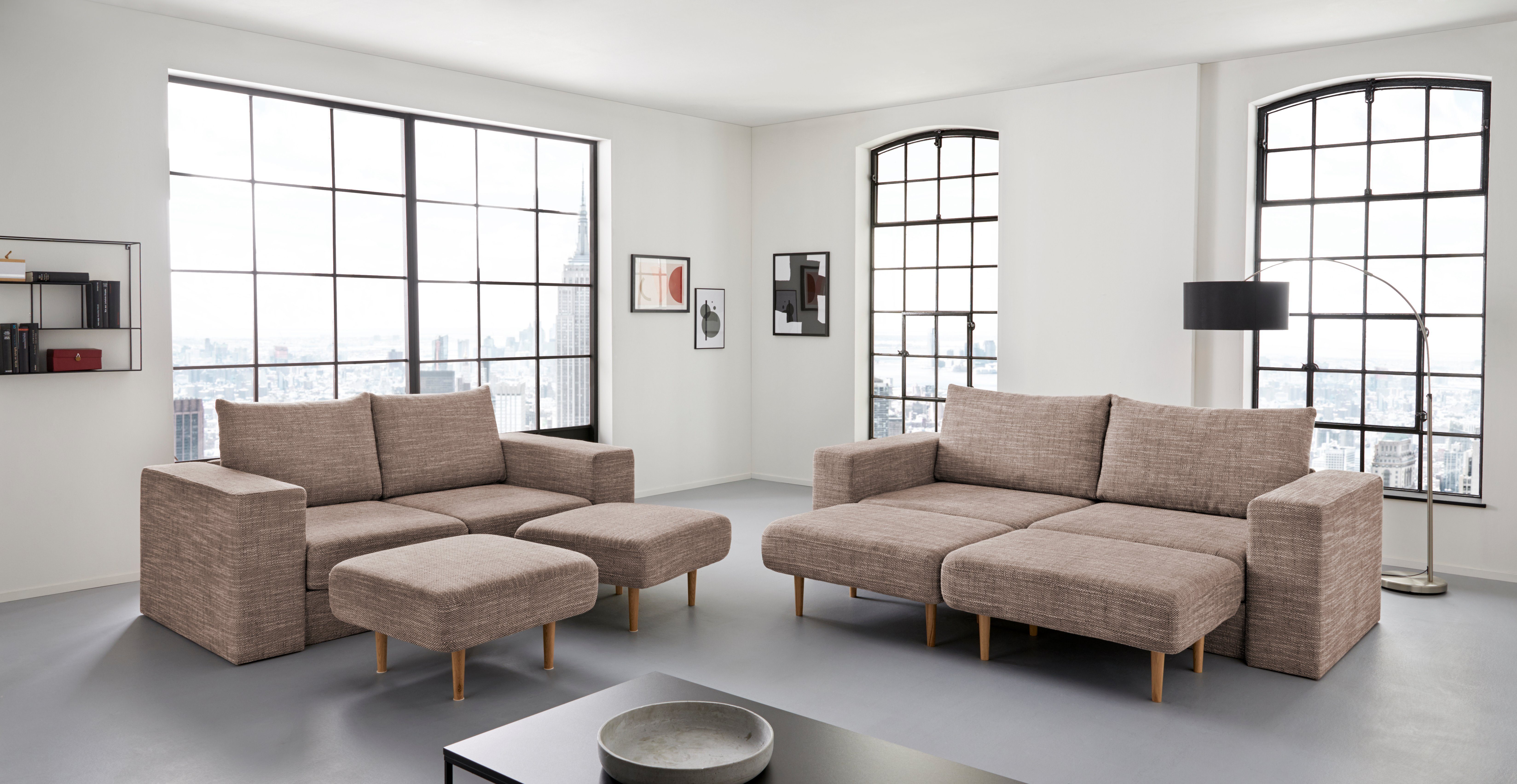 LOOKS BY WOLFGANG JOOP 2,5-zitsbank Looksv Aan te passen bank: de bank wordt bank met 2 hockers