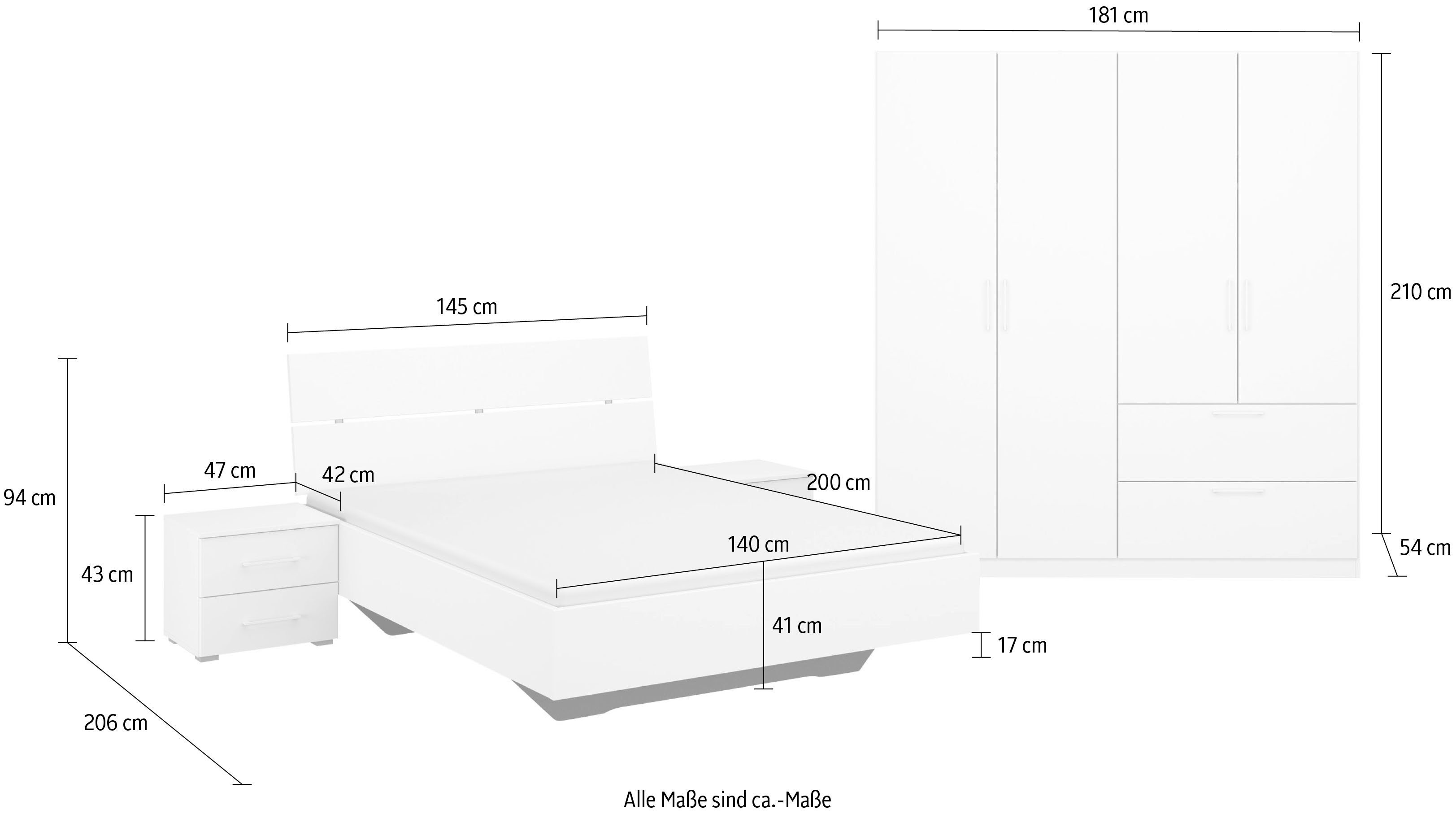 Slaapkamerserie Compleet slaapkamer Challenger (Set van 4 delen) Kast 2 breedtes, bed 3 breedtes, 2 nachttafels MADE IN GERMANY