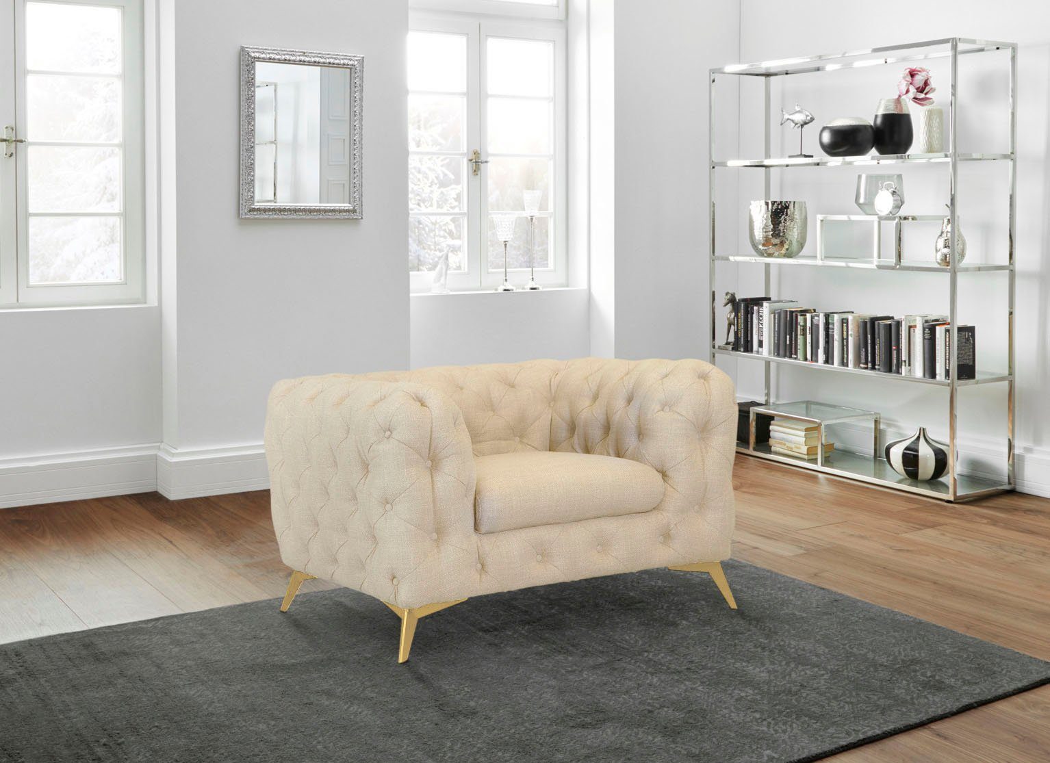 Leonique Chesterfield-fauteuil Glynis Fauteuil luxueuze capitonnage, moderne chesterfield look, kleur van de poten ter keuze