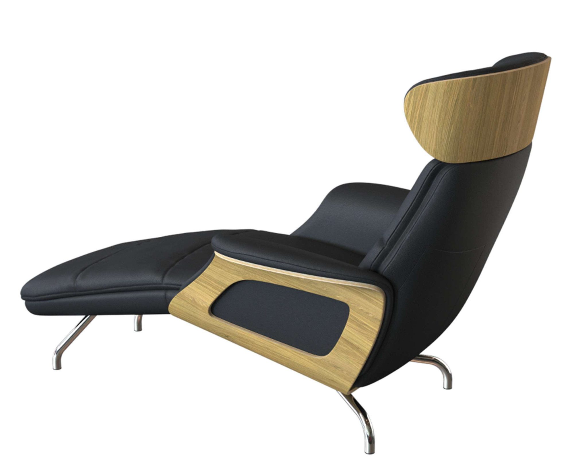 FLEXLUX Loungestoel Clement chaise longue, relaxstoel, ligstoel Rug- en hoofdsteunverstelling, armleuning, geolied eiken, voet van aluminium