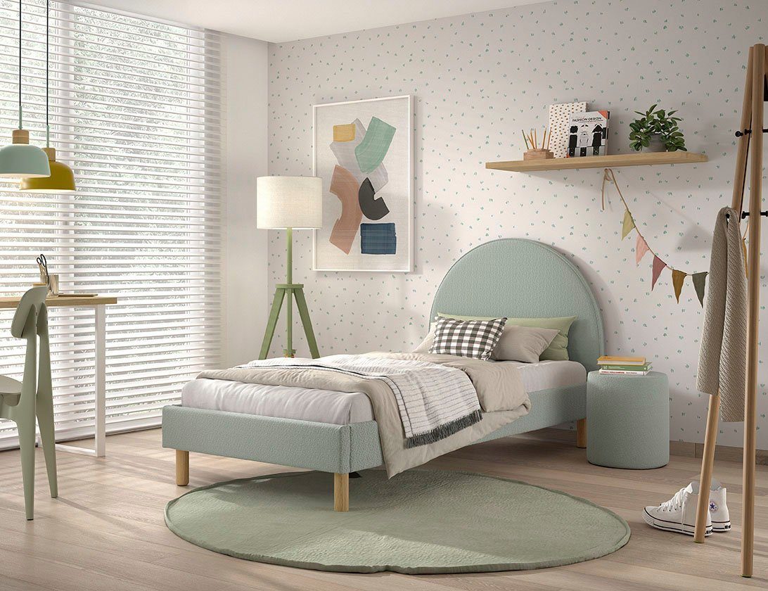 Vipack Slaapkamerserie Gestoffeerd bed Moon Ligoppervlak 90 x 200 cm, incl. lattenbodem, bekleding van boucléstof, optioneel 4 kleuren