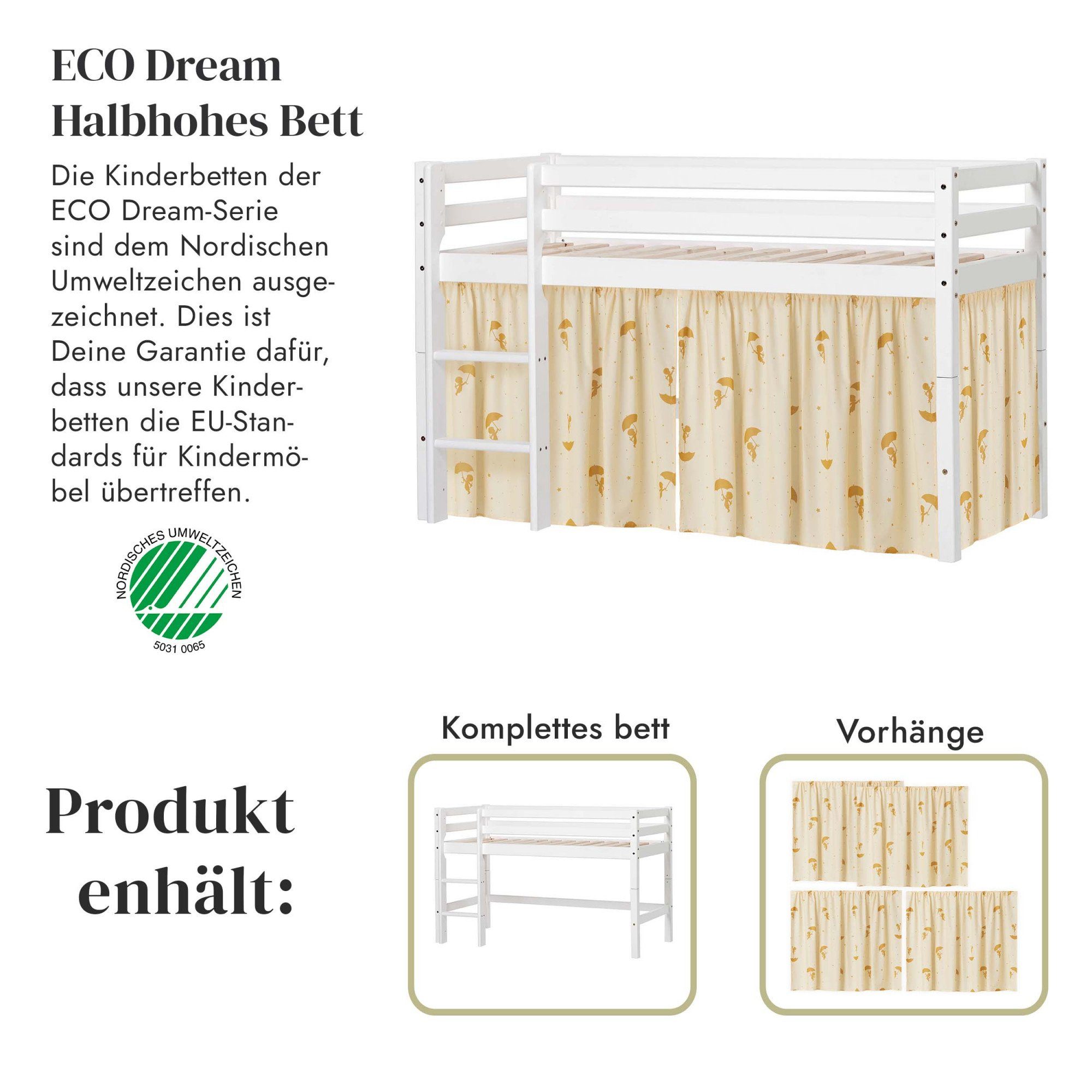 Hoppekids Speelbed Eco Dream Massief hout, naar keuze in 2 afmetingen en 4 kleuren, matras ter keuze