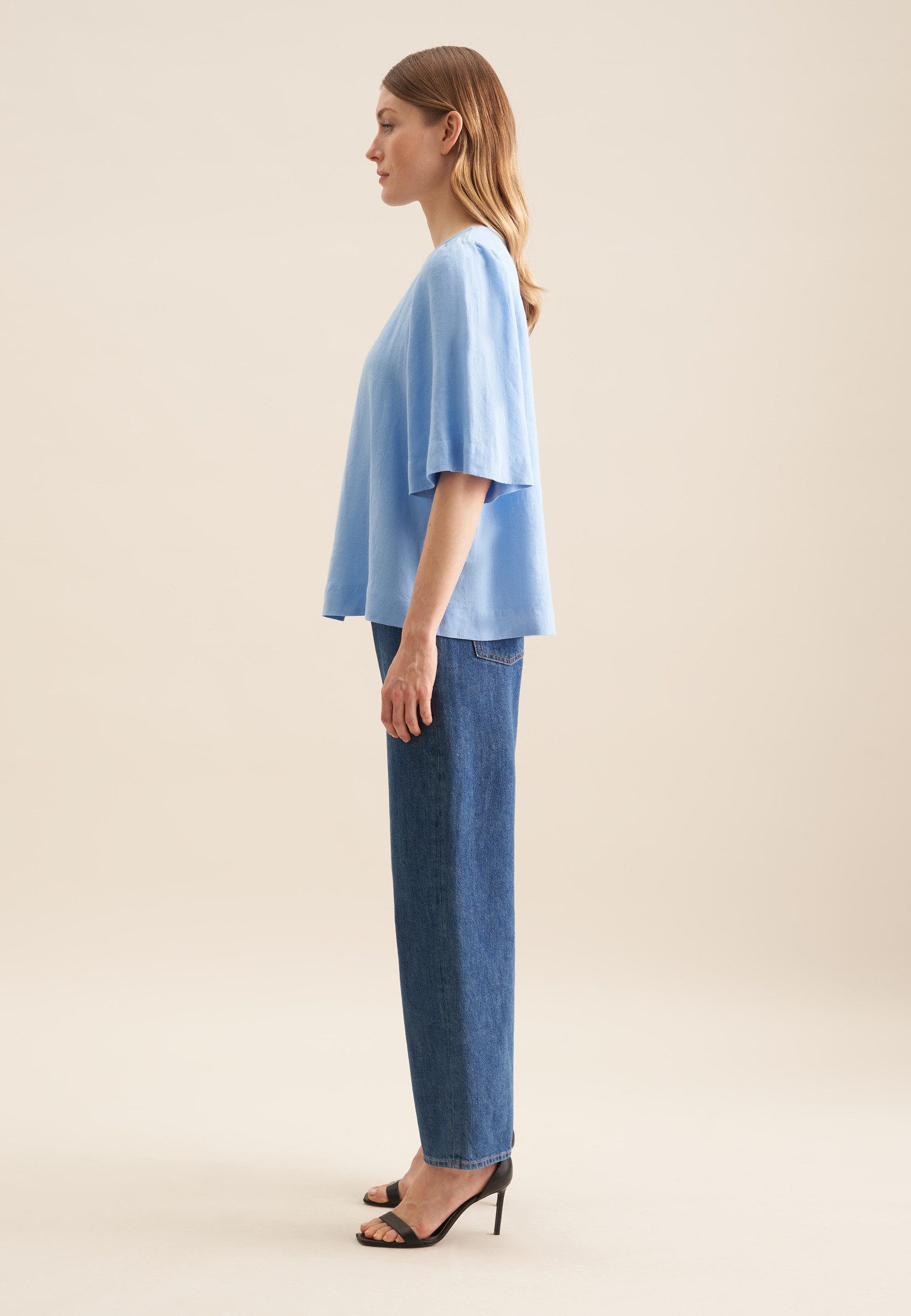 seidensticker Shirtblouse Zwarte roos Korte mouwen ronde hals uni