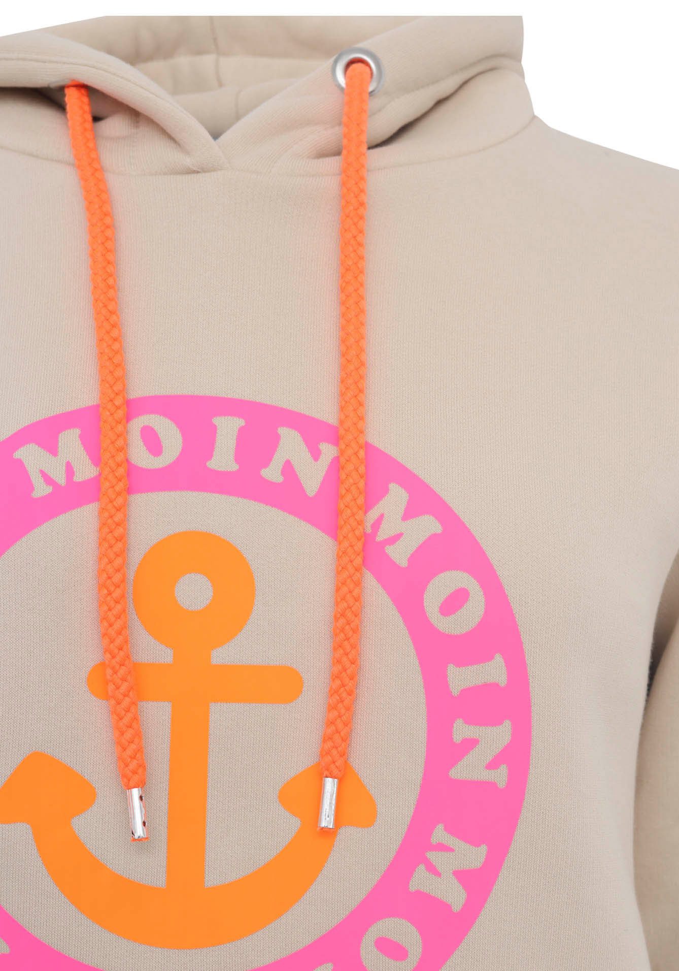 Zwillingsherz Hoodie met print "moin" en "anker" in neonkleuren