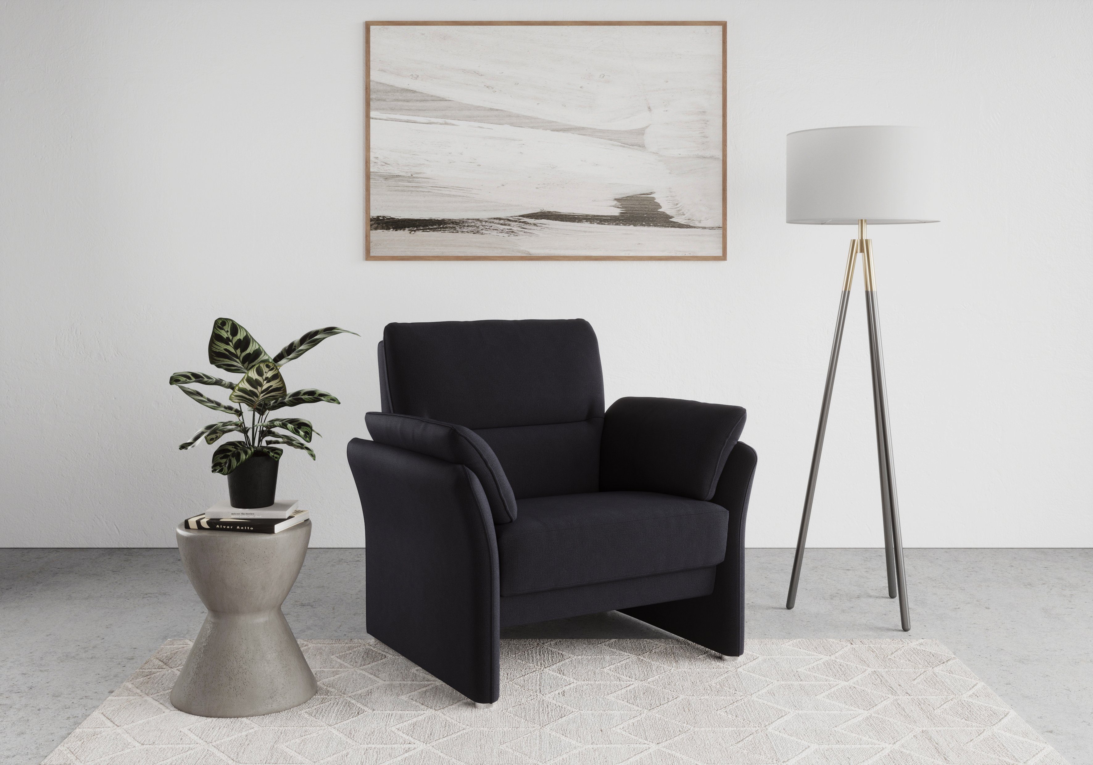 DOMO collection Fauteuil Pina cocktailsstoel Bijpassende fauteuil bij de serie, met binnenvering fauteuils maat Microvezel hoogpolig blauw