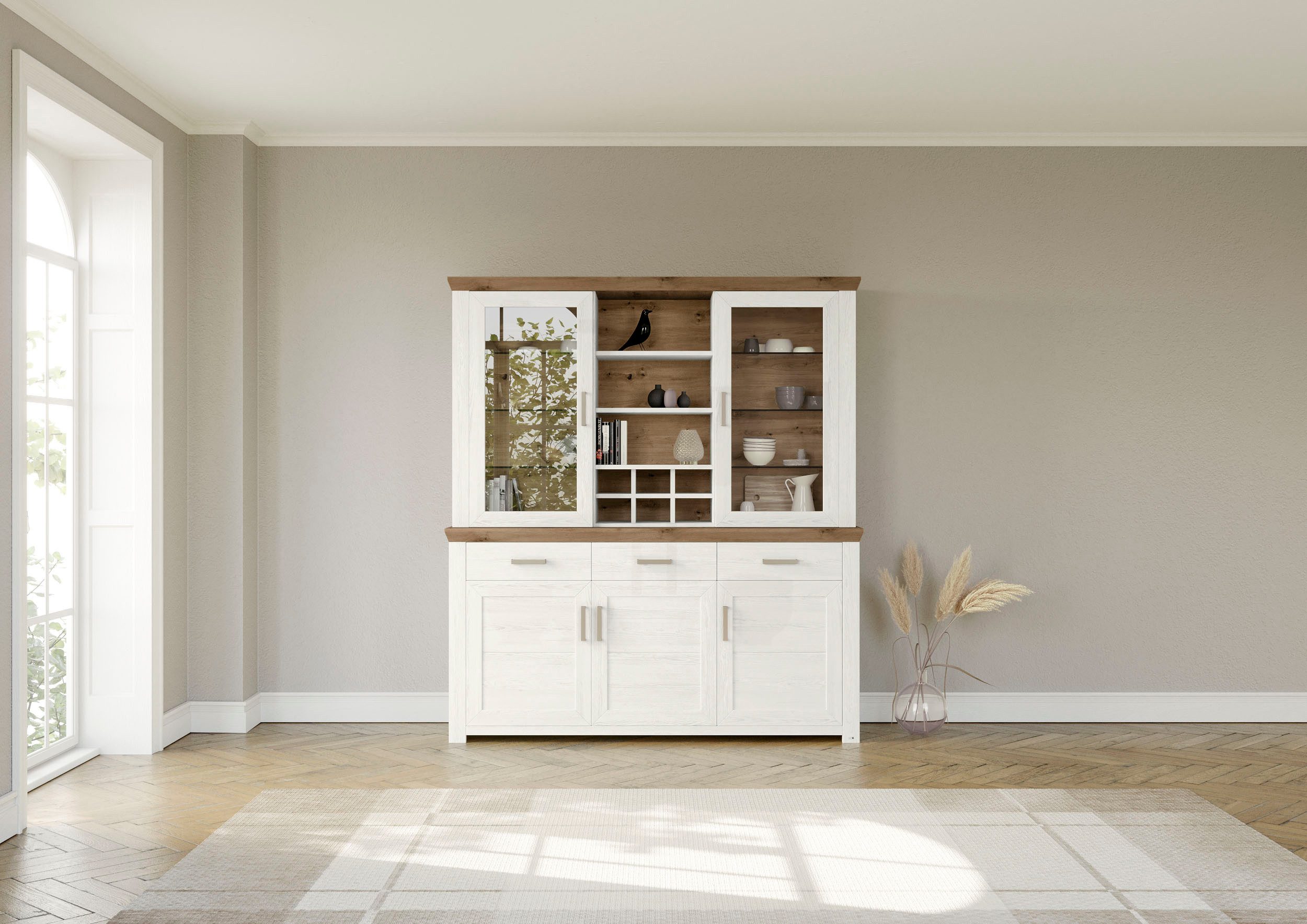 set one by Musterring Kastenset York met glazen deuren, optioneel met verlichting, 3 kleuren, breedte 184 cm (2 stuks)