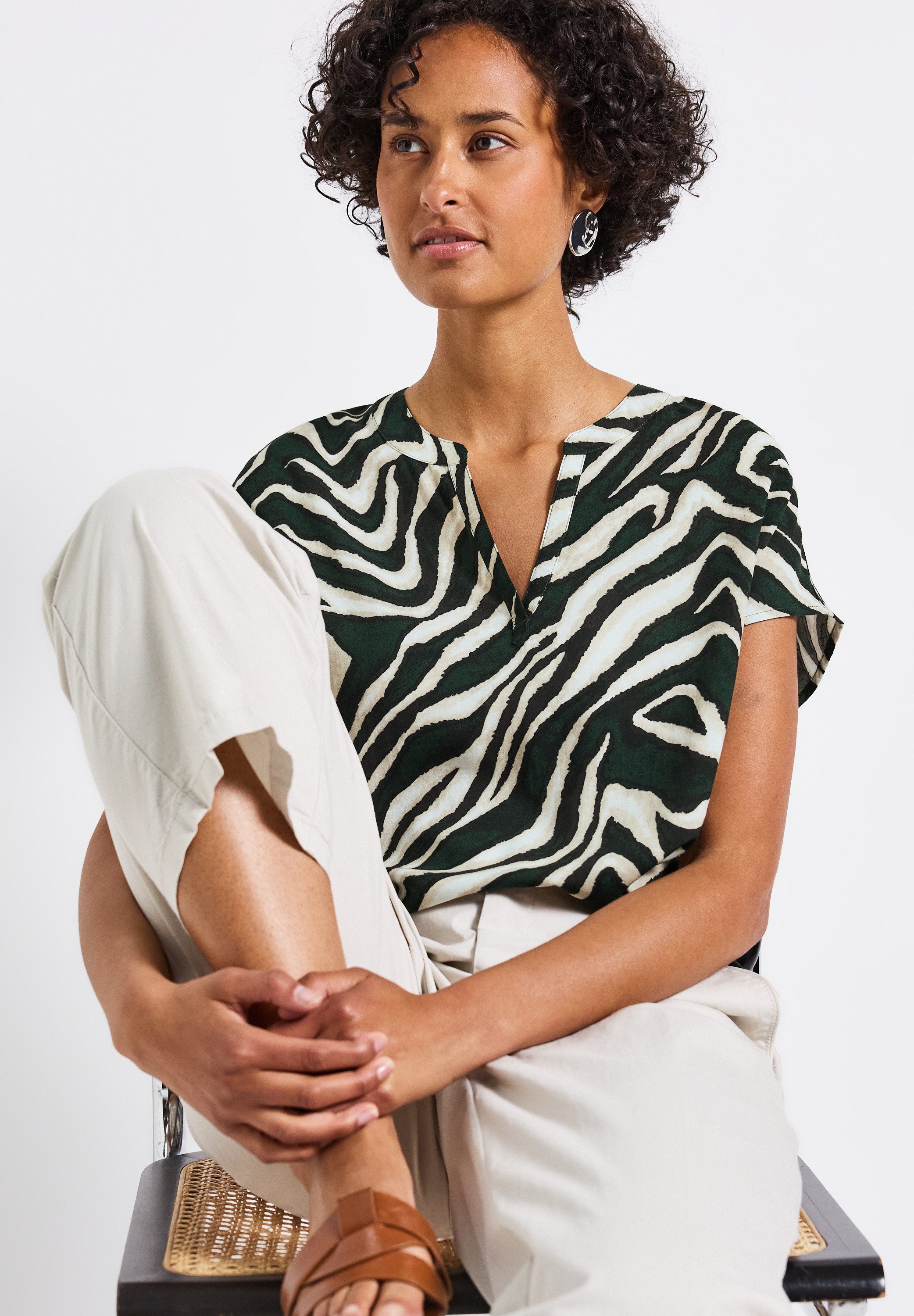 STREET ONE Blouse met korte mouwen met zebramotief