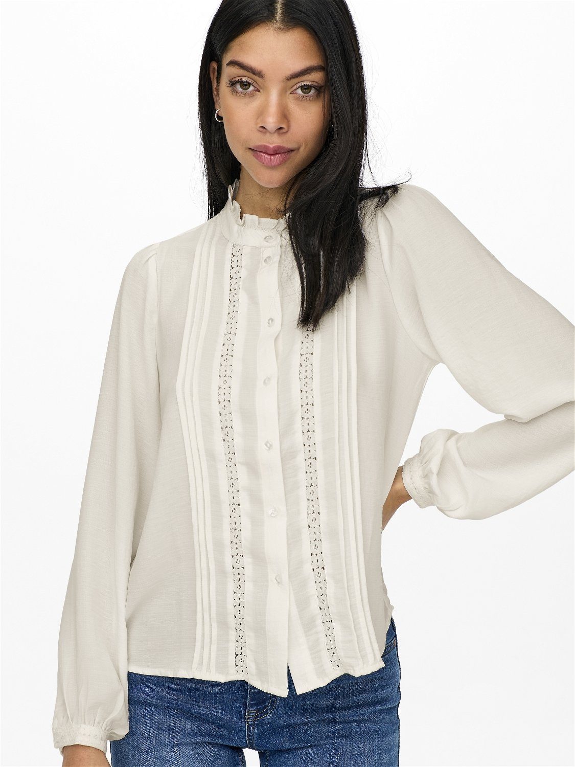 JDY Blouse met ruches JDYELLIS L/S LACE SHIRT WVN NOOS