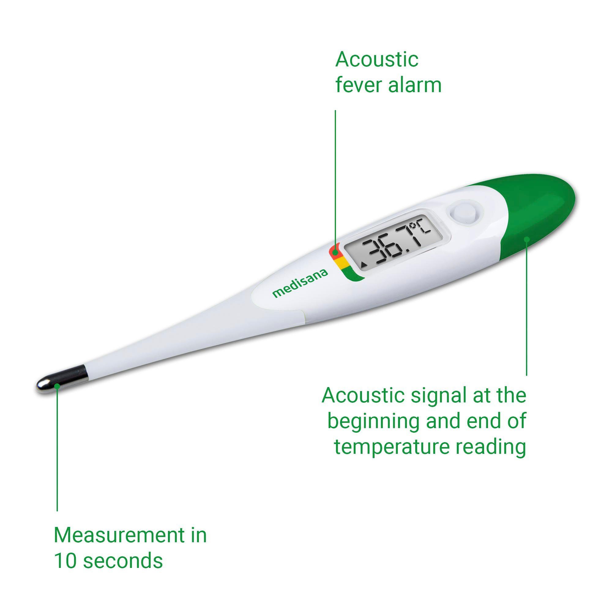 Medisana Koortsthermometer TM 705 oraal, axillair, rectale meting met flexibele punt, verkeerslichtkleurenschaal