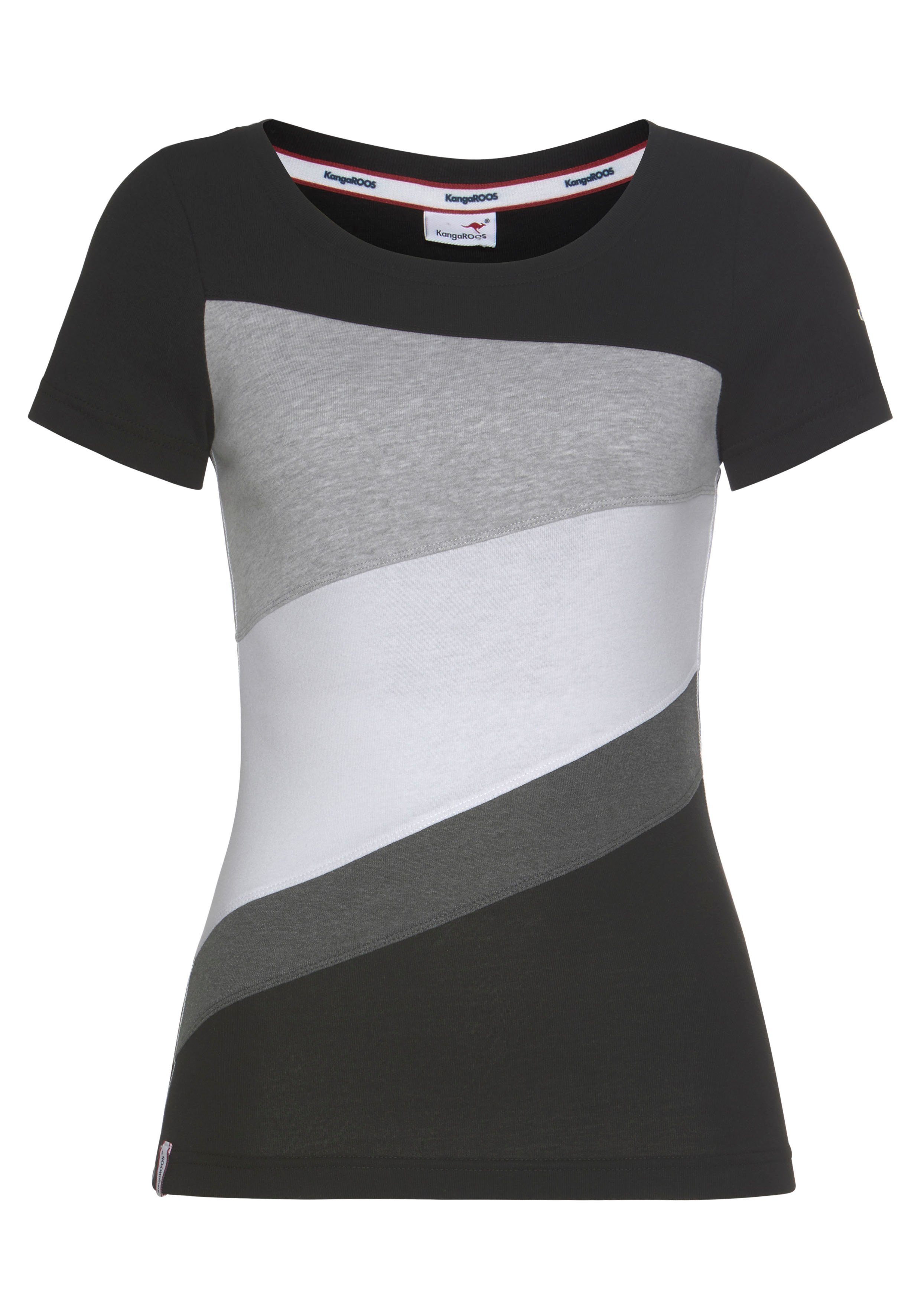 KangaROOS T-shirt Korte mouwen, zeer figuurvolgend, colourblocking-look
