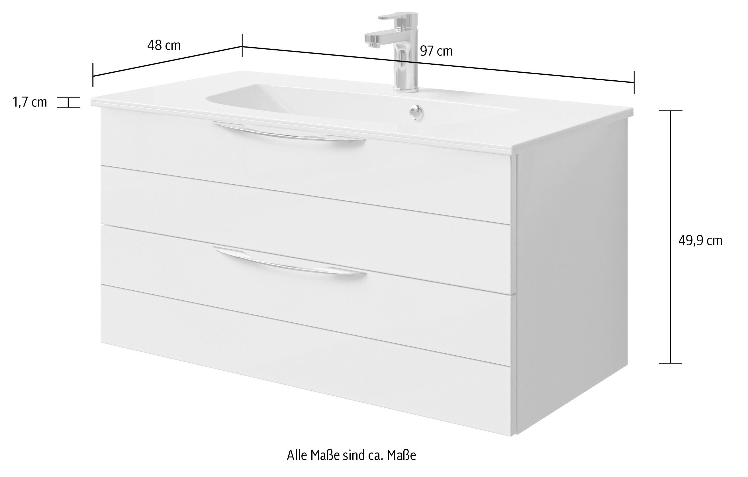 Saphir Wastafelonderkast Serie 6025 mineraalmarmeren wastafel met onderkast, 97 cm breed (2-delig)