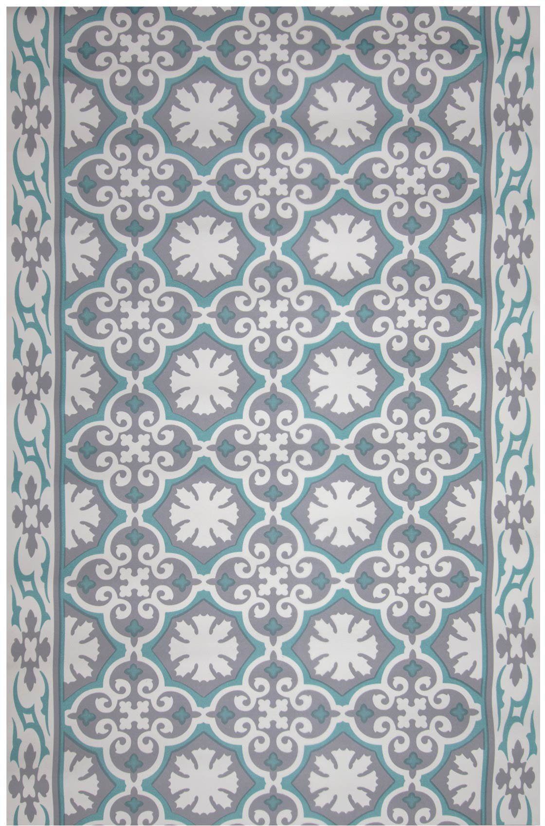 Friedola Keukenloper Vintage Loper van vinyl, tegelontwerp, ornamenten, afwasbaar laagpolige vloerkleden maat 65 cm x 180 cm x 3 mm zwart