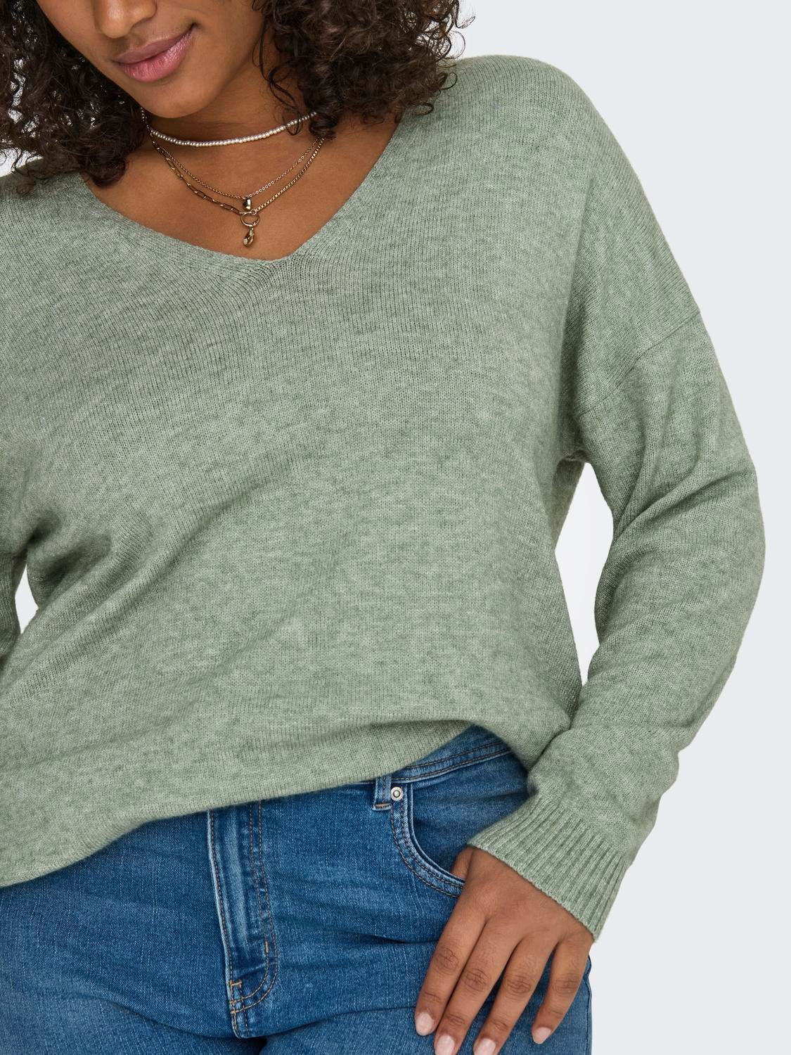 ONLY CARMAKOMA Trui met V-hals CARMARGARETA LS PULLOVER KNT NOOS