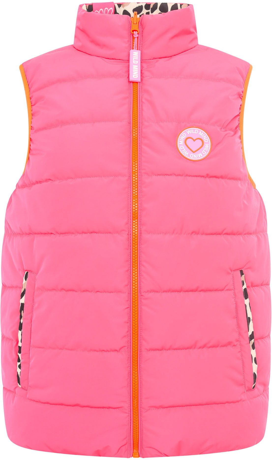 Zwillingsherz Reversible-gilet Omkeerbaar vest kort "Leo" twee keer te dragen met luipaardprint, staande kraag en zakken