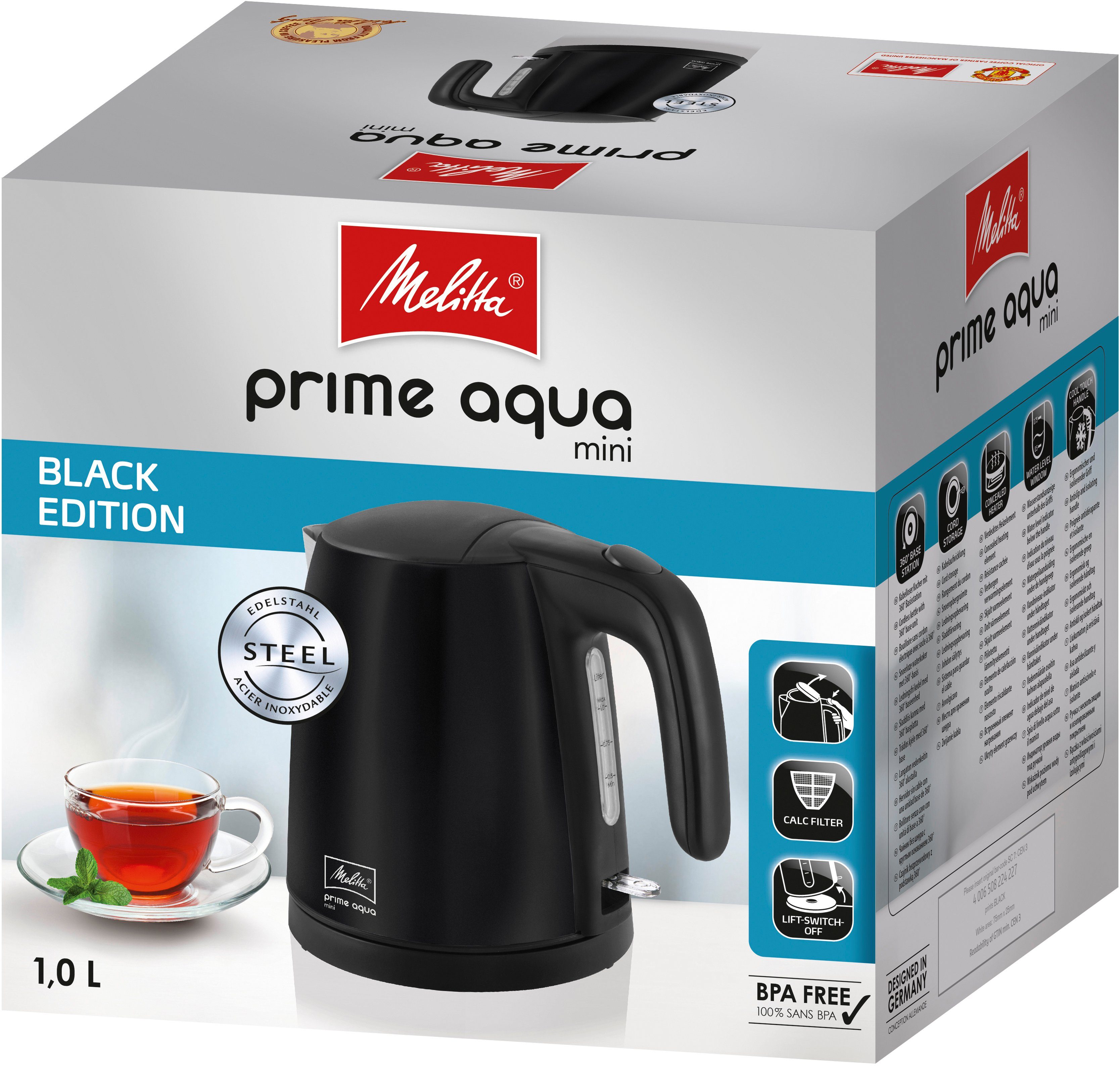 Melitta Waterkoker Prime Aqua Mini Black Edition, 1,0 l