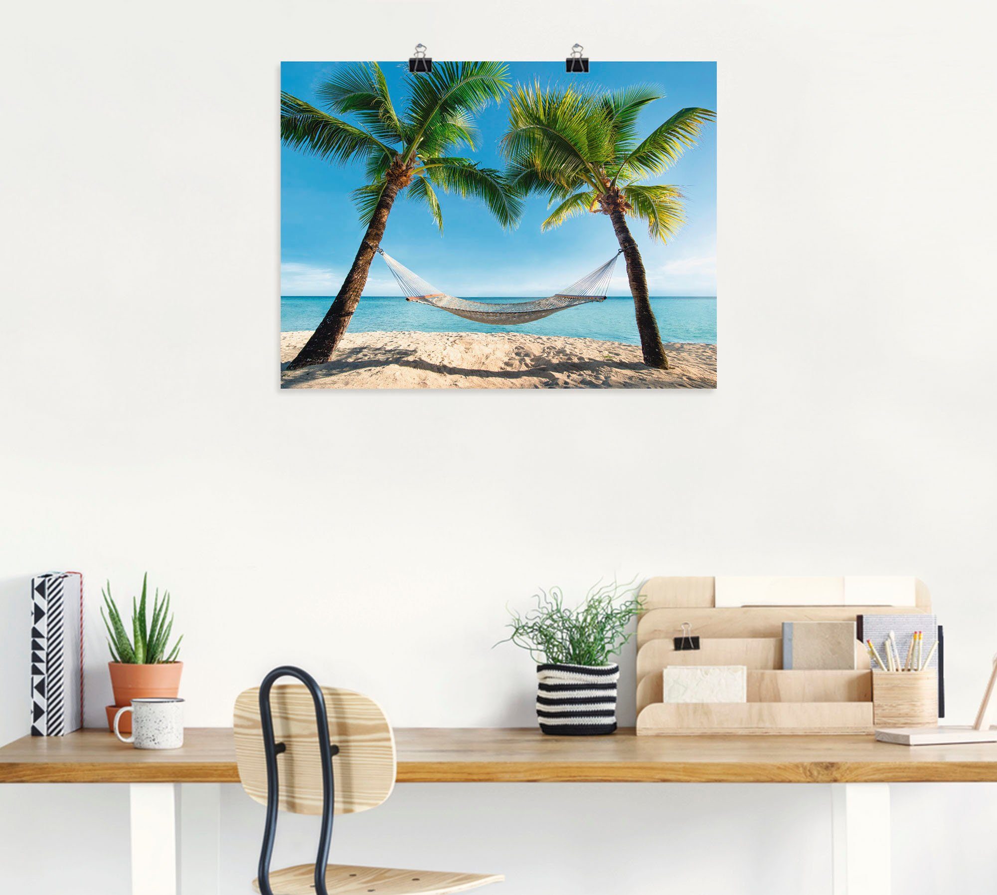 Artland Artprint Palmenstrand Caribic met hangmat als artprint op linnen, poster, muursticker in verschillende maten