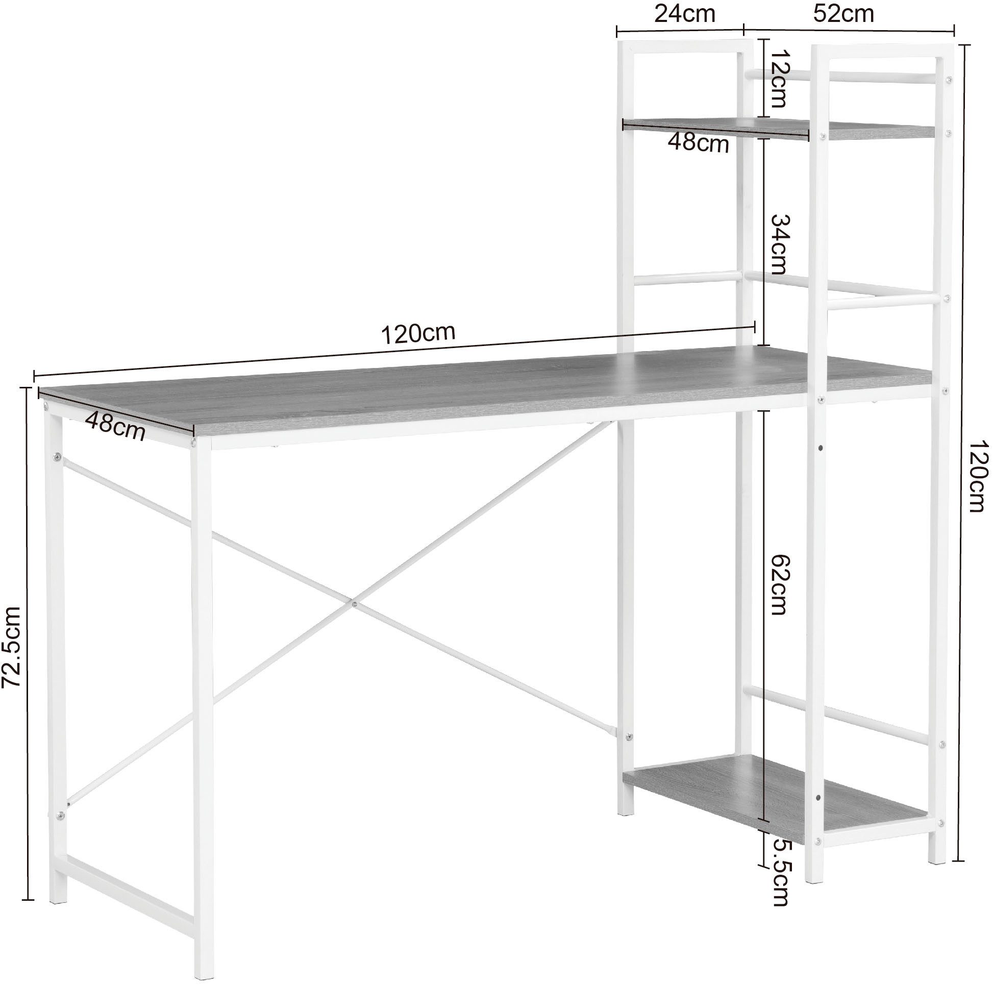 INOSIGN Bureau met kast Lonas, computertafel, naaitafel met metalen frame Rek links/rechts te monteren, breedte 120 cm, werkhoogte 72,5 cm