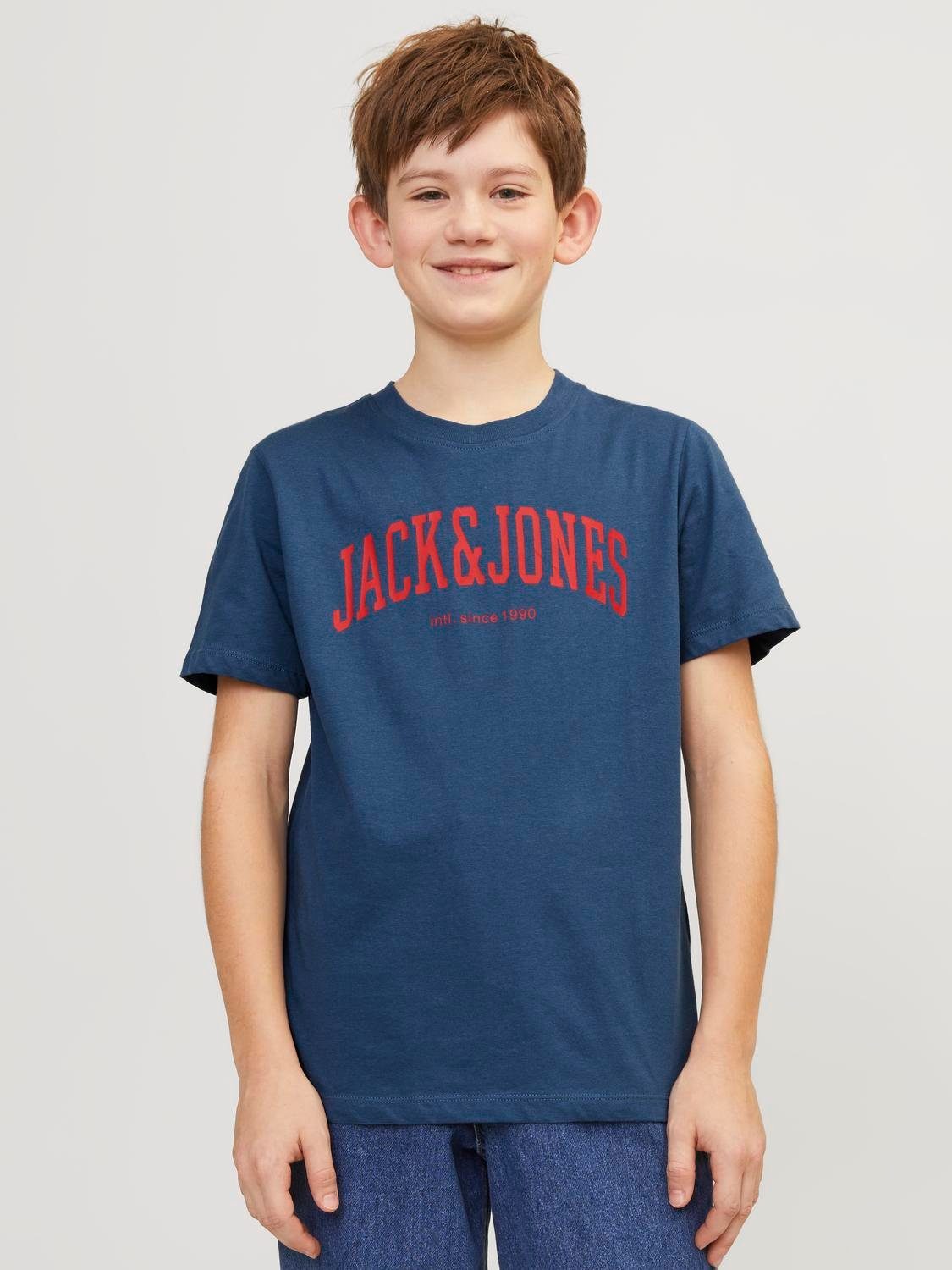 Jack & jones JUNIOR T-shirt JJEJOSH met tekst blauw Jongens Katoen Ronde hals 152